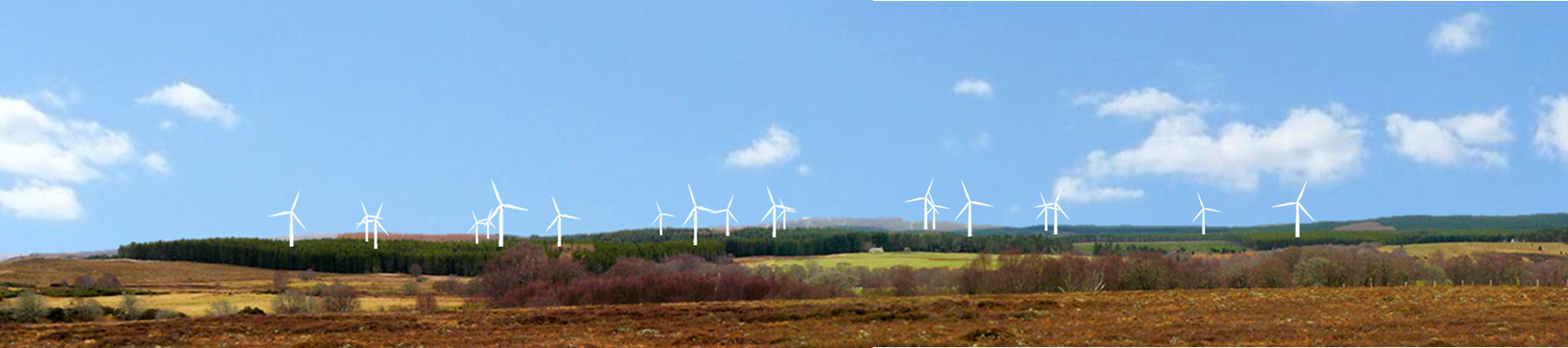 Impression showing impact of proposed Clashgour eastern block, almost contiguous with Rothes 1,2 & 3, turning the Malt Whisky trail in to a Turbine Alley