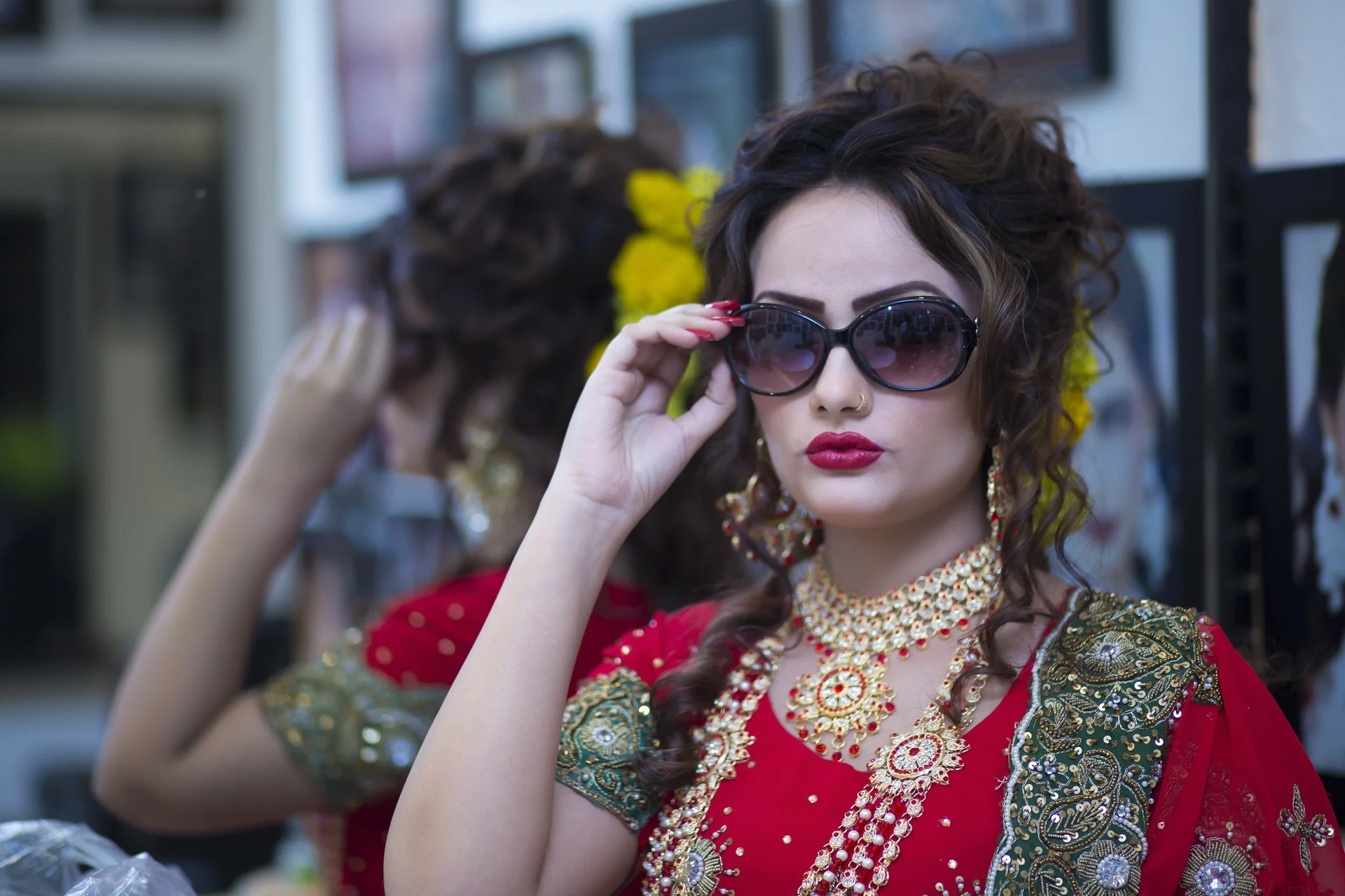 woman red dress sari sunglasses stylish.jpeg