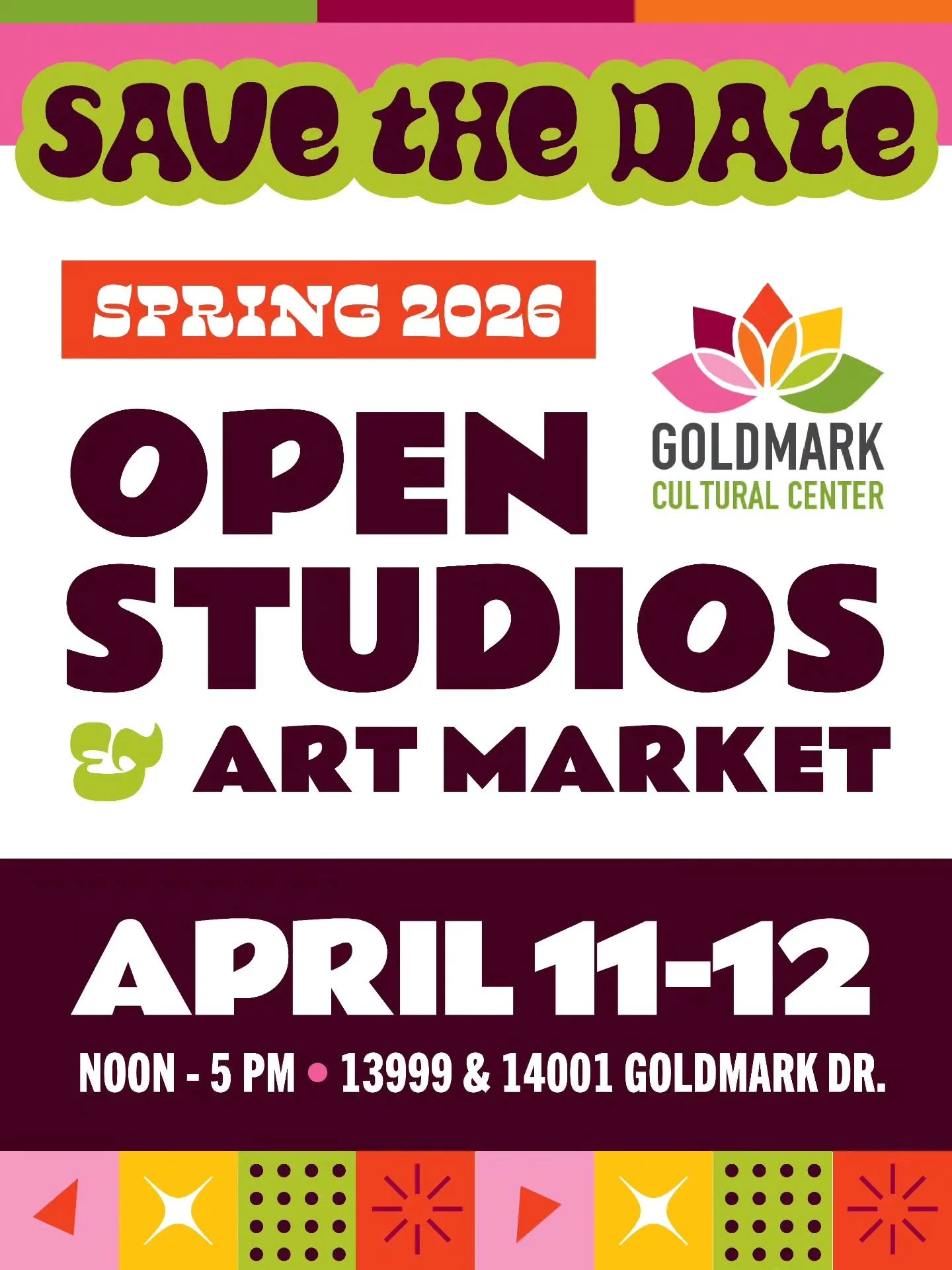 Join us on Saturday, April 11, and Sunday, April 12, from 12:00pm to 5:00pm both days for the Goldmark Cultural Center's Spring Art Walk!

During this free 2-day open studios event, we invite you to explore the largest and friendliest community of vi