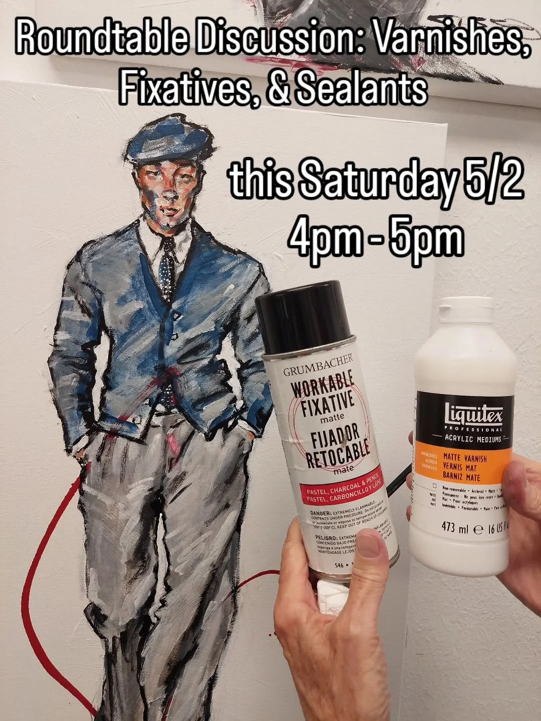 Join us at the Goldmark Cultural Center this Saturday  5/2 from 4.00pm to 5.00pm for a show-and-tell roundtable discussion of the various varnishes, fixatives, and sealants you use on your paintings, drawings, sculptures, and other artwork.

Applying