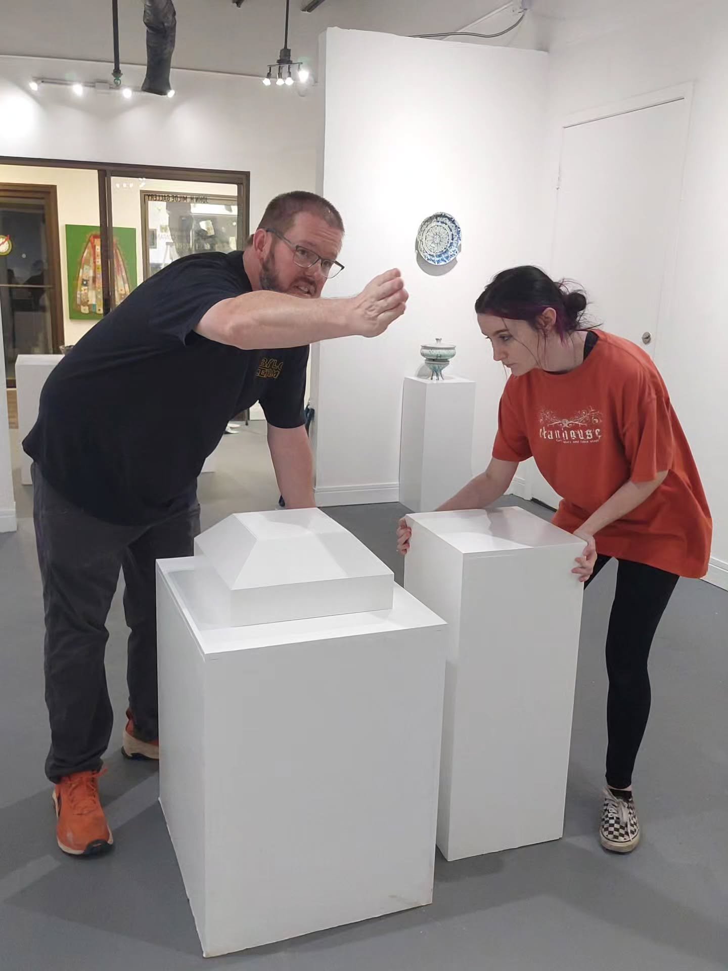 Last Thursday's install of "Transparency Contained", a new solo exhibition by artist Andrew Mcintyre @andrewmcintyreceramics at the John H Milde Gallery at the Goldmark Cultural Center.

Come to the reception on Saturday 7/18, from 6-8pm to