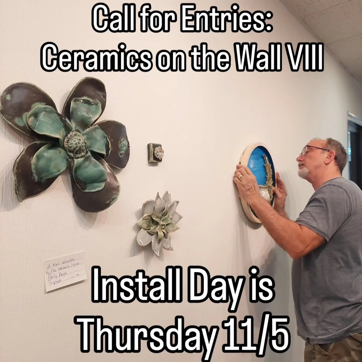 Call for Entries: Ceramics On The Wall VIII
Juried Art Exhibition and Competition

EXHIBITION DATES: November 16 &ndash; December 16, 2026
EXHIBITION VENUE: Goldmark Cultural Center - 14001 Goldmark Dr, Dallas, TX 75240

INSTALL: Artists must bring a