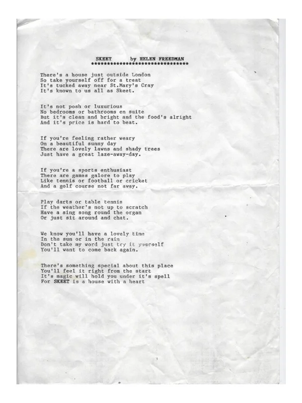 C2016 "Skeet" Poem by Helen Freedman