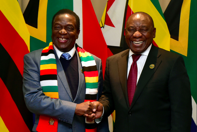 President Emmerson Mnangagwa (left), pictured in 2018. Flickr.