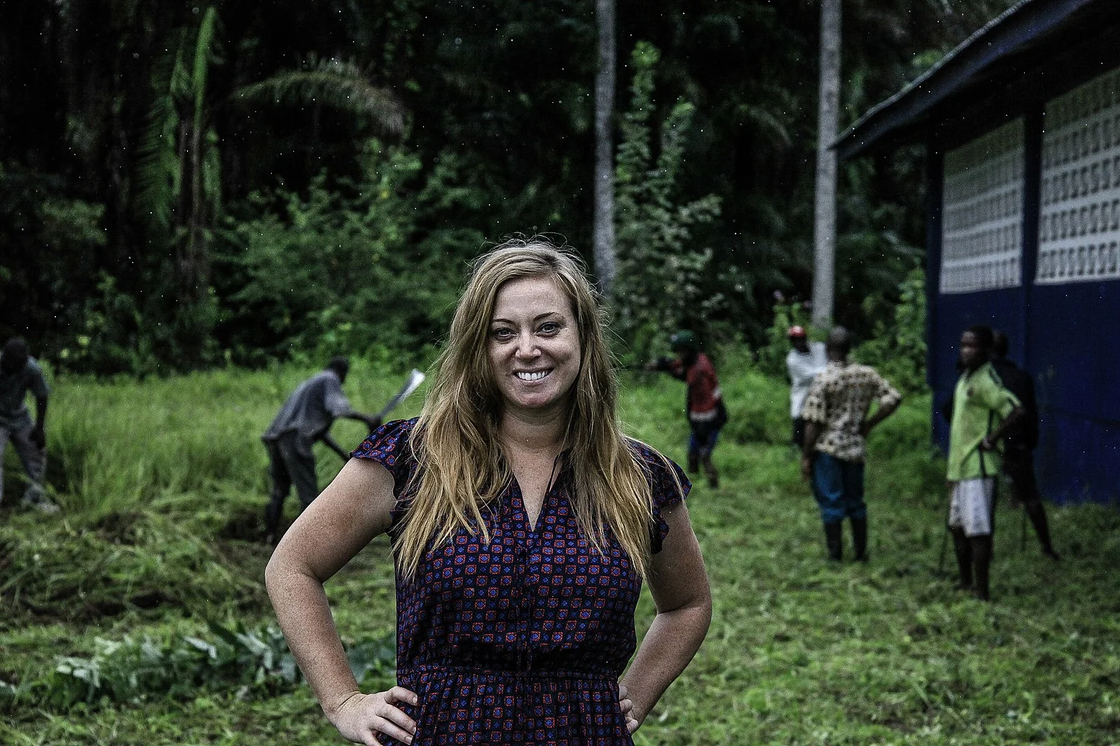 More Than Me founder Katie Meyler poses outside a school in Liberia.