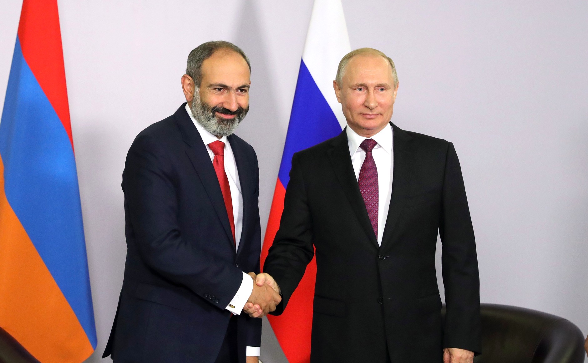 Armenian Prime Minister Nikol Pashinyan pictured meeting with Russian President Vladimir Putin in May 2018 (Wikimedia Commons).
