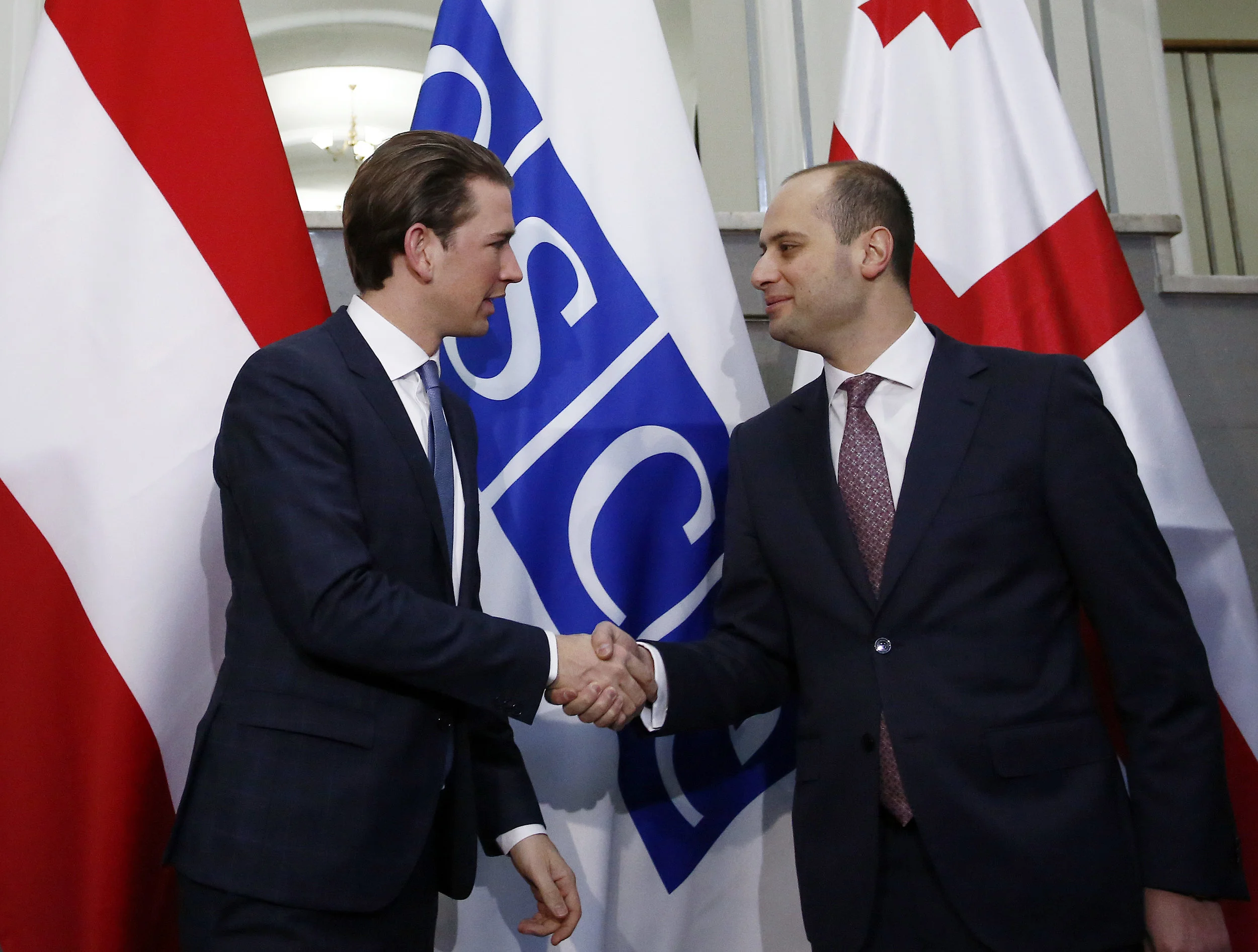 Georgian Foreign Minister Mikheil Janelidze meeting Austrian Chancellor Sebastian Kurz in 2017. (Wikimedia Commons)