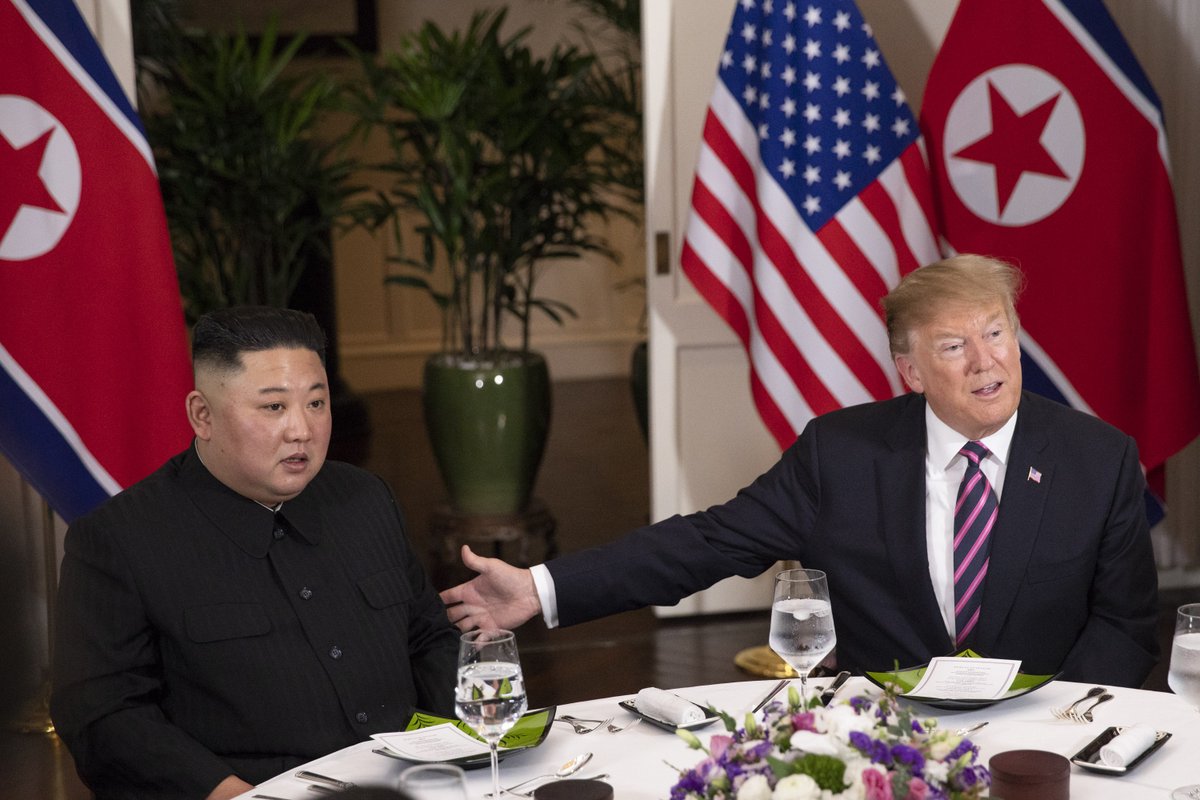 President Donald Trump meets with North Korean leader Kim Jong-un in Hanoi in February 2019. (Wikimedia Commons)