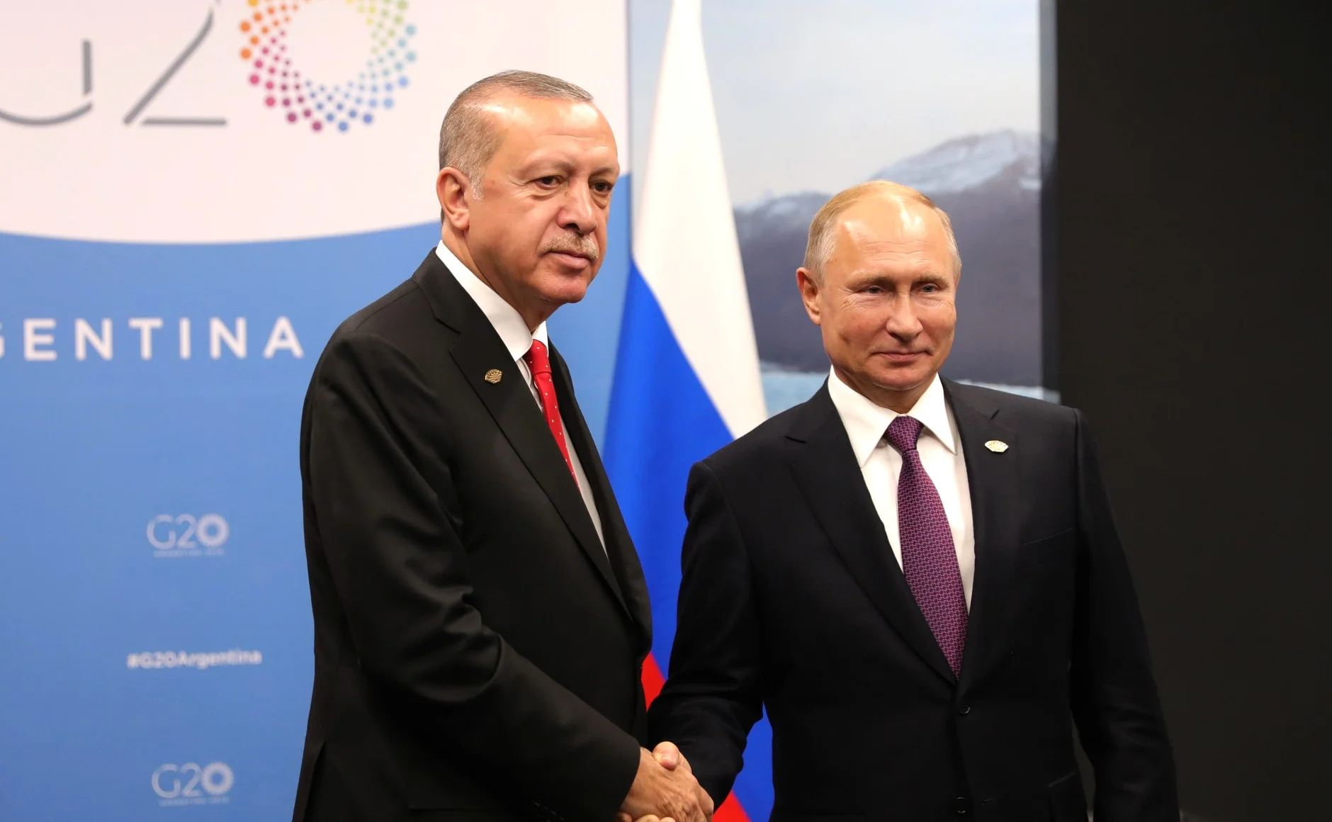 Turkish President Recep Tayyip Erdogan, left, pictured in December 2018 meeting with Russian President Vladimir Putin, right, on the sidelines of the G20 Summit in Argentina. (The Kremlin)