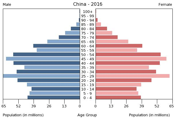 Youth cohorts are not large enough to support China’s aging population. (Wikimedia Commons)