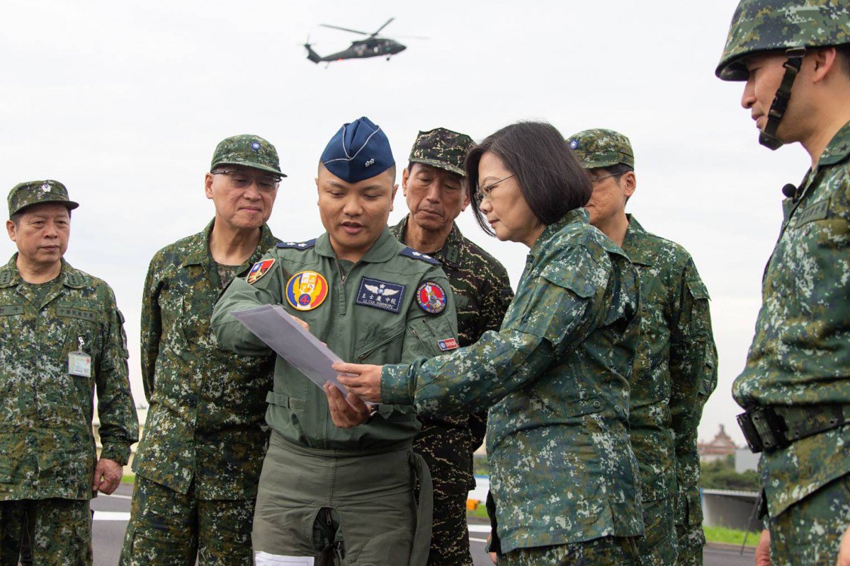 President Tsai Ing-wen reviews military exercises in May 2019. During air-raid drills, all citizens seek shelter and the roads empty of all traffic for half an hour. (South China Morning Post)