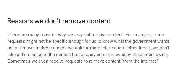   Google uses court orders and local laws to determine what content to take down and for what reason. Google does not appear to publicly consider questions of religious expression.  