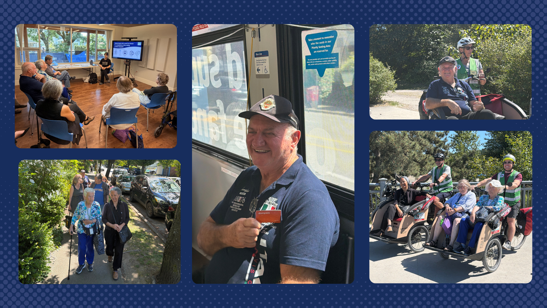Collage of photos from the inaugural Seniors Ride to the Park event.