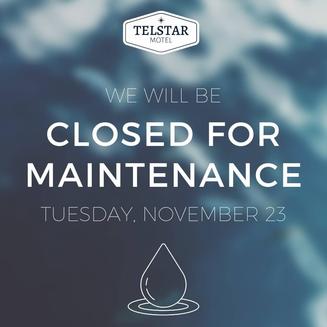 ⚠️⚠️REMINDER⚠️⚠️

We are CLOSED TOMORROW [TUESDAY, NOVEMBER 23] for maintenance.

We are having planned maintenance work on our water wells and won't have running water overnight. As a result we are not able to accommodate any guests for the night.

