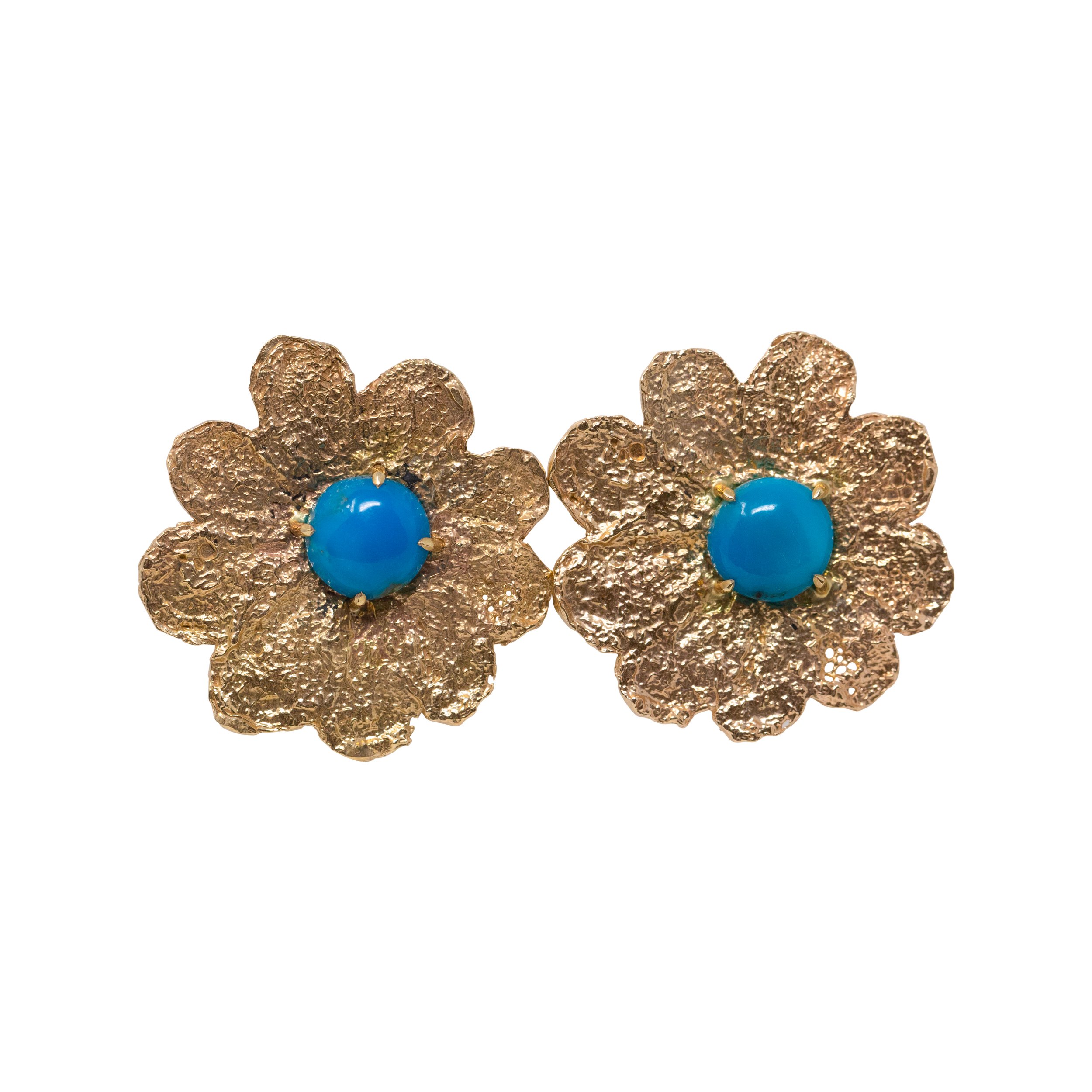 14K Yellow Gold Flower Post with Turquiose — Gabrielle Jewelry