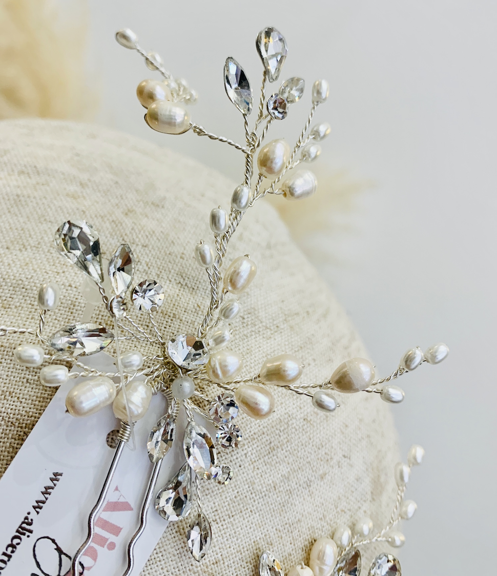 Alice Rose Bridal — Pearl & Diamante Hair Pins (Set of 2)