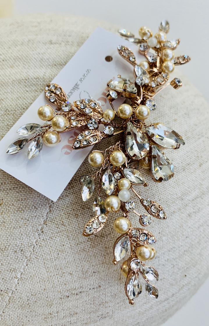 Alice Rose Bridal — Rose Gold Crystal, Pearl & Diamante Hair Clip