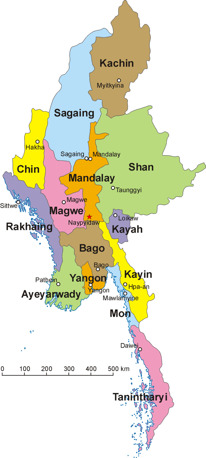 Map of Burma (Myanmar)