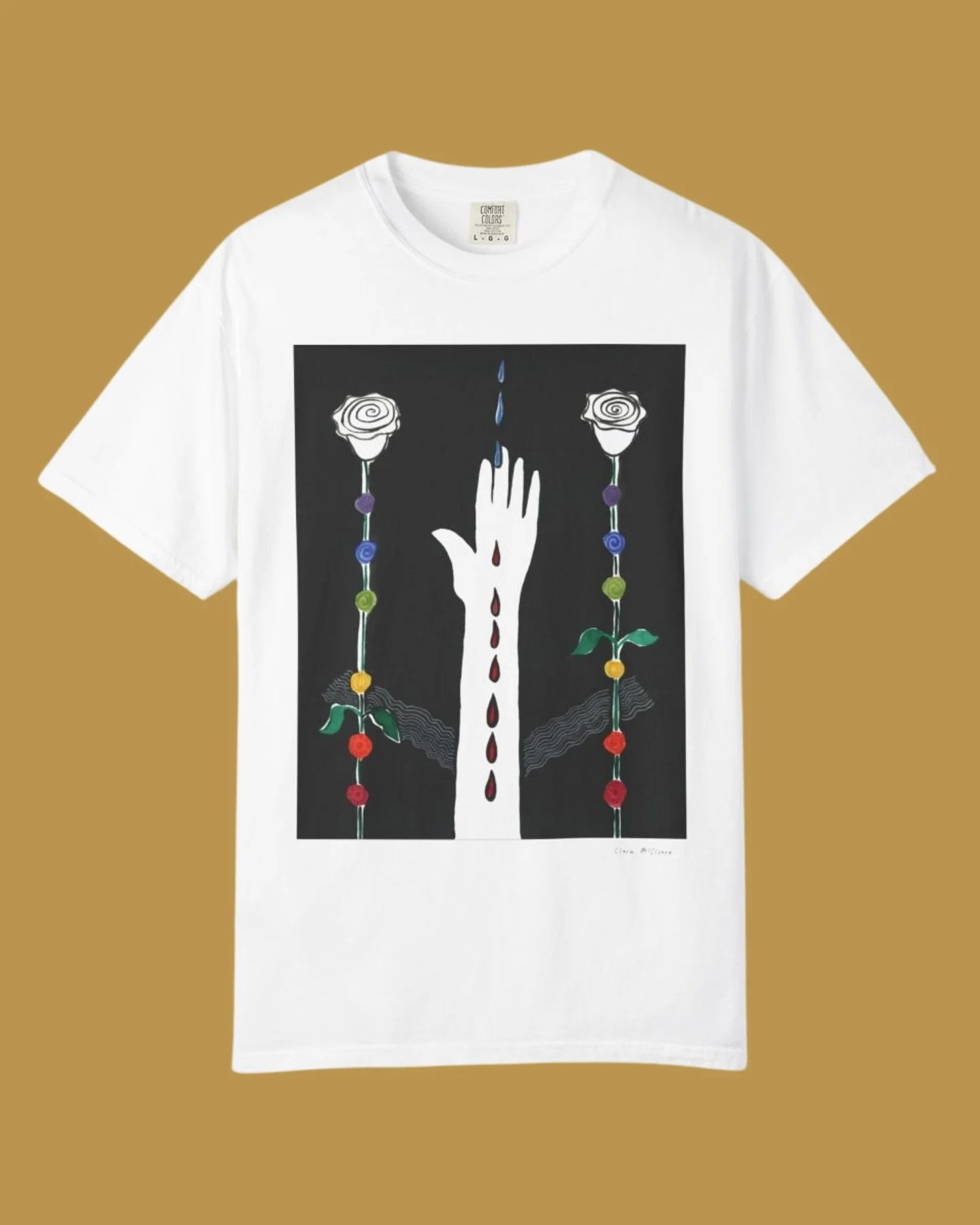 Art shirts for your consideration 🤍

Available for purchase on my site for $35, each is printed with one of my symbol drawings. 

The shirts are &ldquo;Comfort Colors&rdquo; brand, which is a medium weight, already soft, 100% cotton tee&mdash; norma