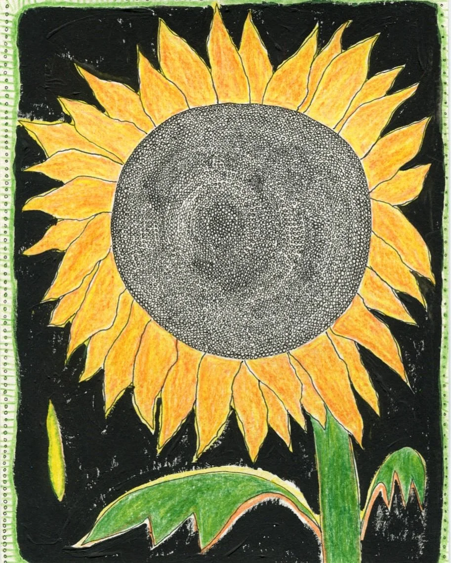 Got to take my sister to see my show over the weekend 🤍 and play Scrabble! 

&ldquo;Sun Signs&rdquo; is on view at @auberginecafe through November 16. 

Sunflower prints and originals available at Aubergine (they can check your out at the register ?