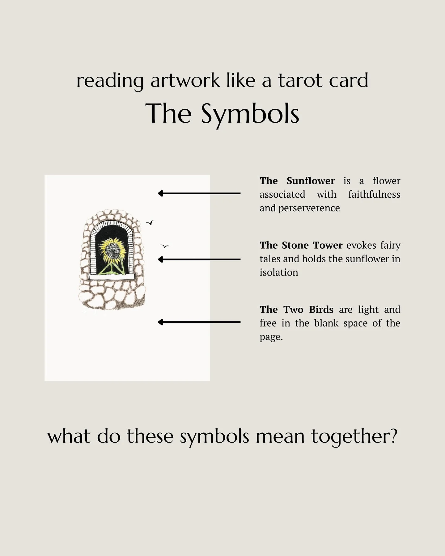 Symbols aren&rsquo;t a math equation where you can go x + y and get The Answer. 

But exploring an image by its symbolic components helps reveal possibilities for meaning&mdash; even if there&rsquo;s not going to be one definite result.

In my artwor