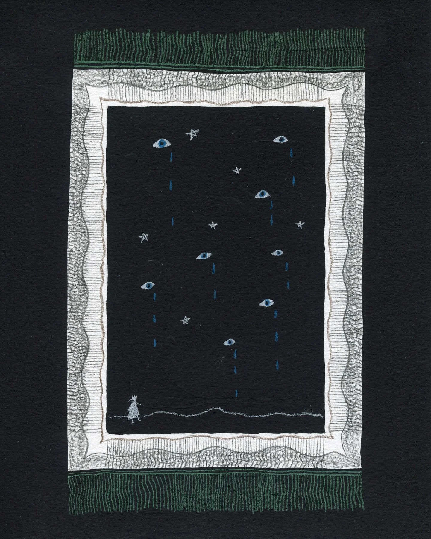 Crying Stars
8 x 10&rdquo; gesso, charcoal pencil and colored pencil on paper
