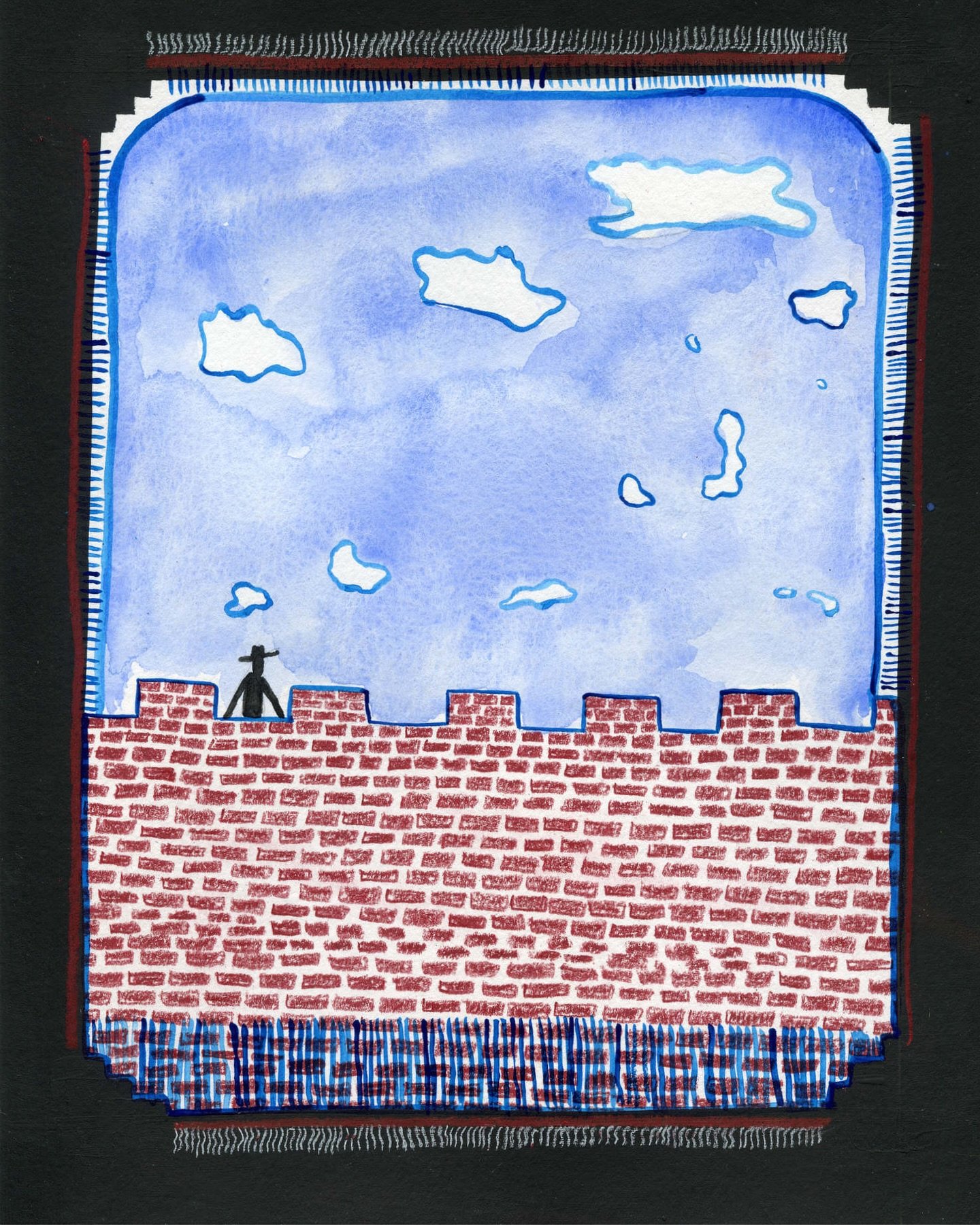 Rampart
8 x 10&rdquo; gesso,colored pencil, charcoal pencil and watercolor on paper

Symbol drawing possibility inspired by the CLOUD and BRICKS cards