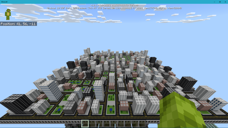  The generated city, with added buildings, parks, and ponds. 