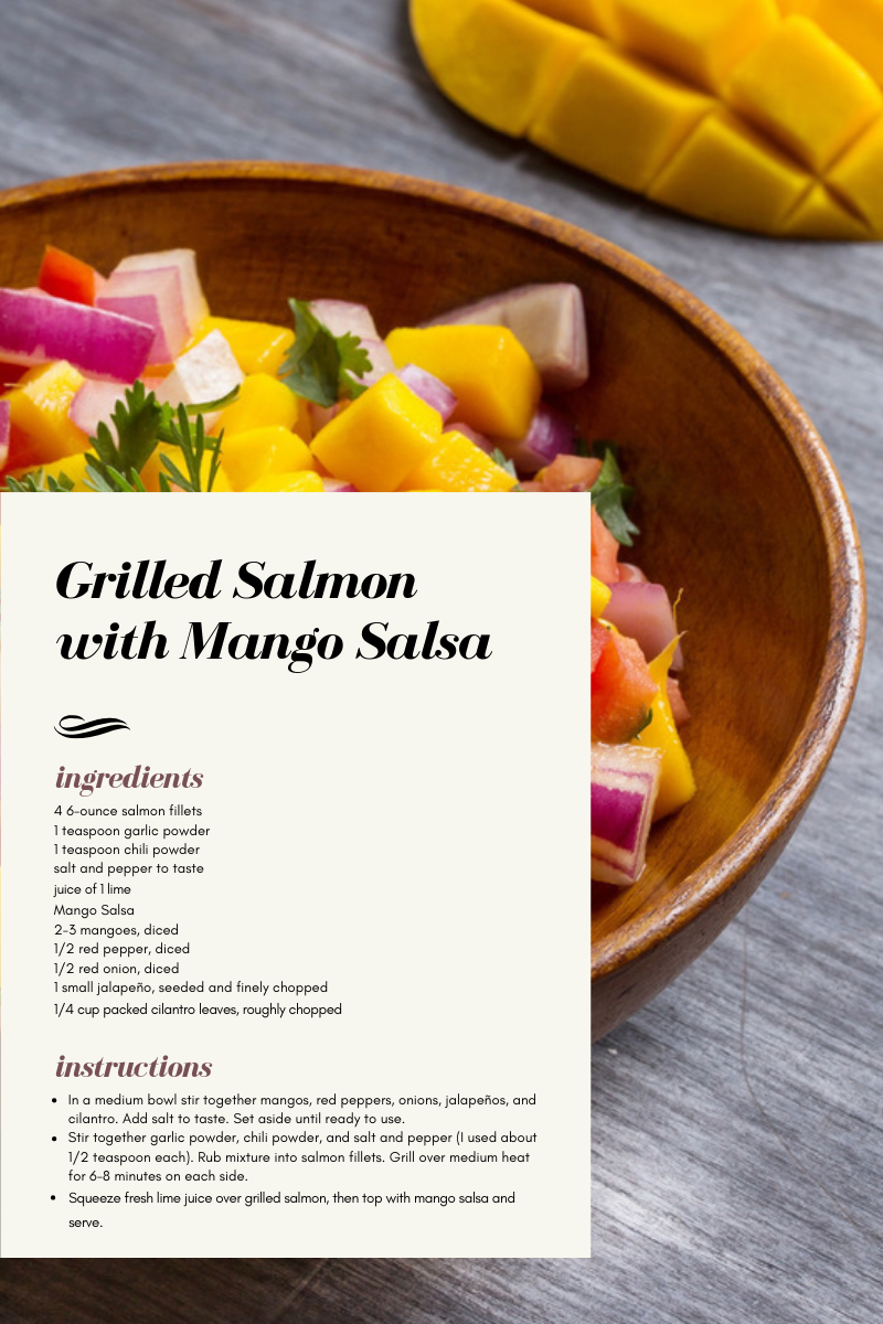 Grilled Salmon with Mango Salsa is a recipe by Creme de la Crumb. This is not my recipe, just a review.