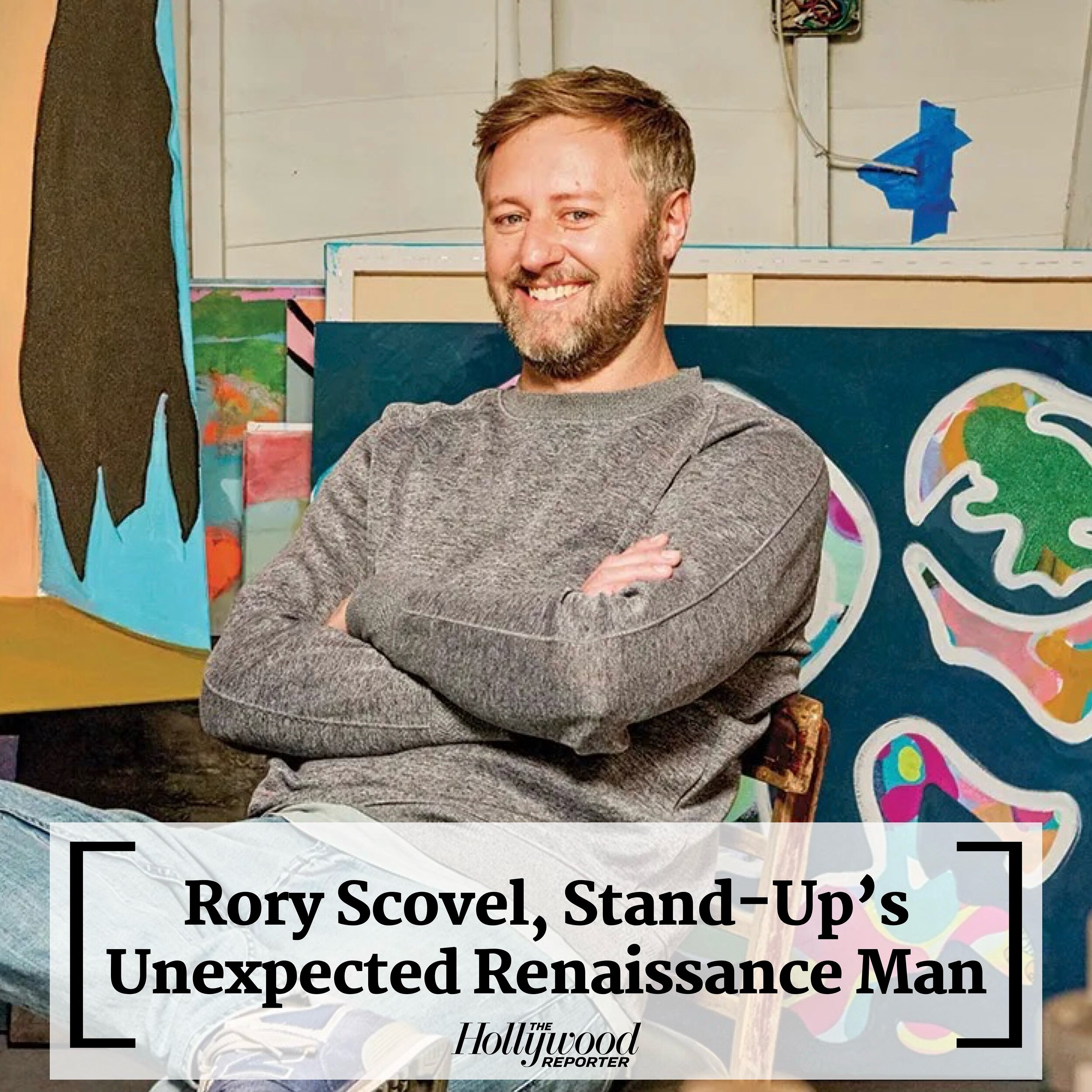 @roryscovel is featured in @hollywoodreporter discussing his love of painting, distaste for laugh tracks and newest comedy special, &ldquo;Religion, Sex and a Few Things in Between&rdquo; out today on @streamonmax! 🎤📰🎨