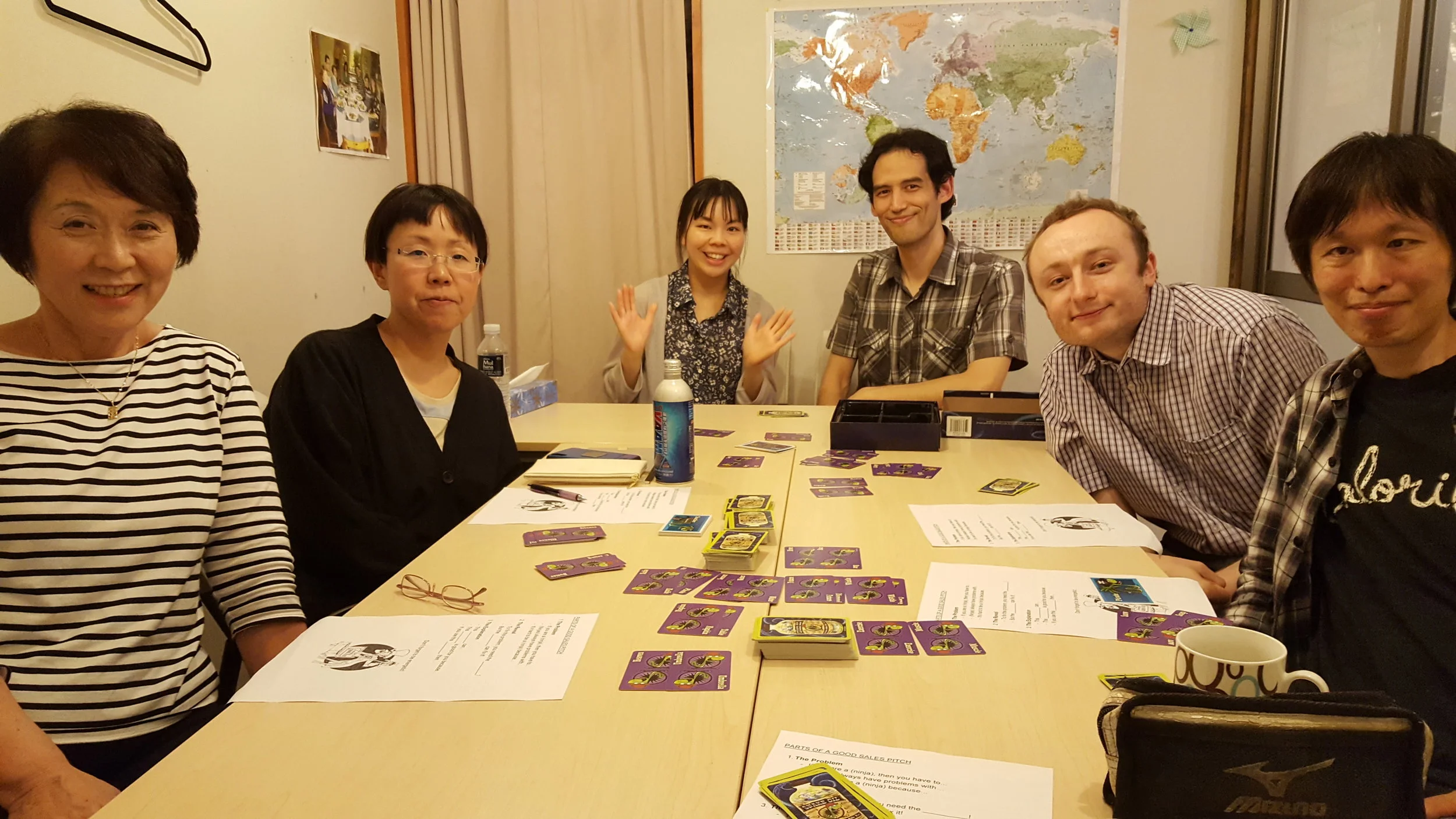 Special guest teachers who are currently teaching English in Korea have come to introduce this amazing boardgame for our students. Now they are all professional “snake oil” salesmen.