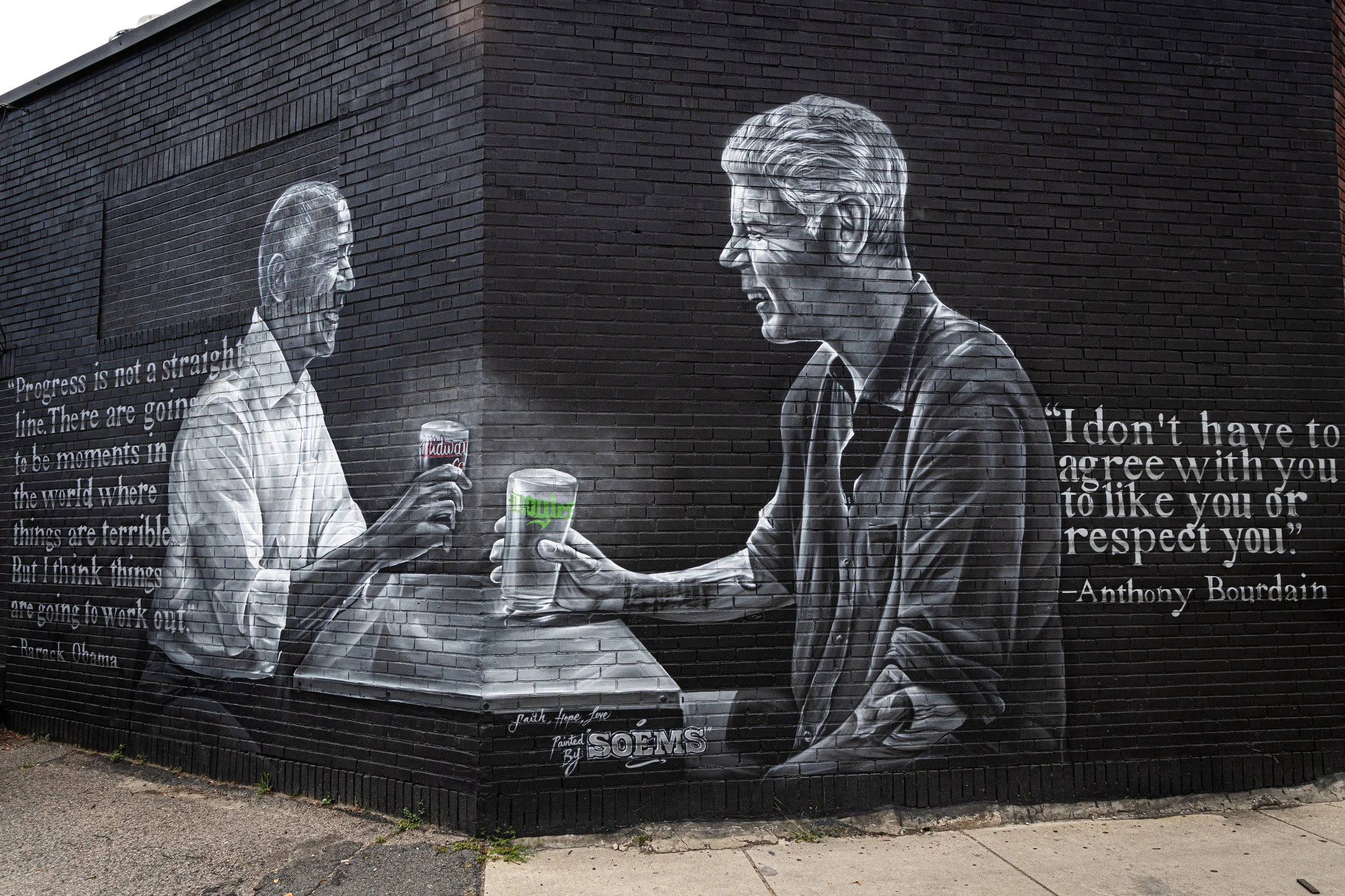 Two men I have great respect for are @anthonybourdain and @barackobama. When I heard that @soems had painted a mural in Boston commemorating their famous meal together in Vietnam, I had to go see it. 

Thankfully, my dear Friend @stevegarfield was ar