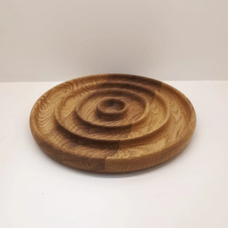 Oak Plate with rings Diameter: 190mm. Height: 20mm.  Made with vegetable oils (flaxseed, walnut)  &amp; suitable for food. Not dishwasher safe. Item Number: WH2 Price: ₽ 1,500 CLICK HERE TO BUY ~~~~~~~~~~~~~~~~