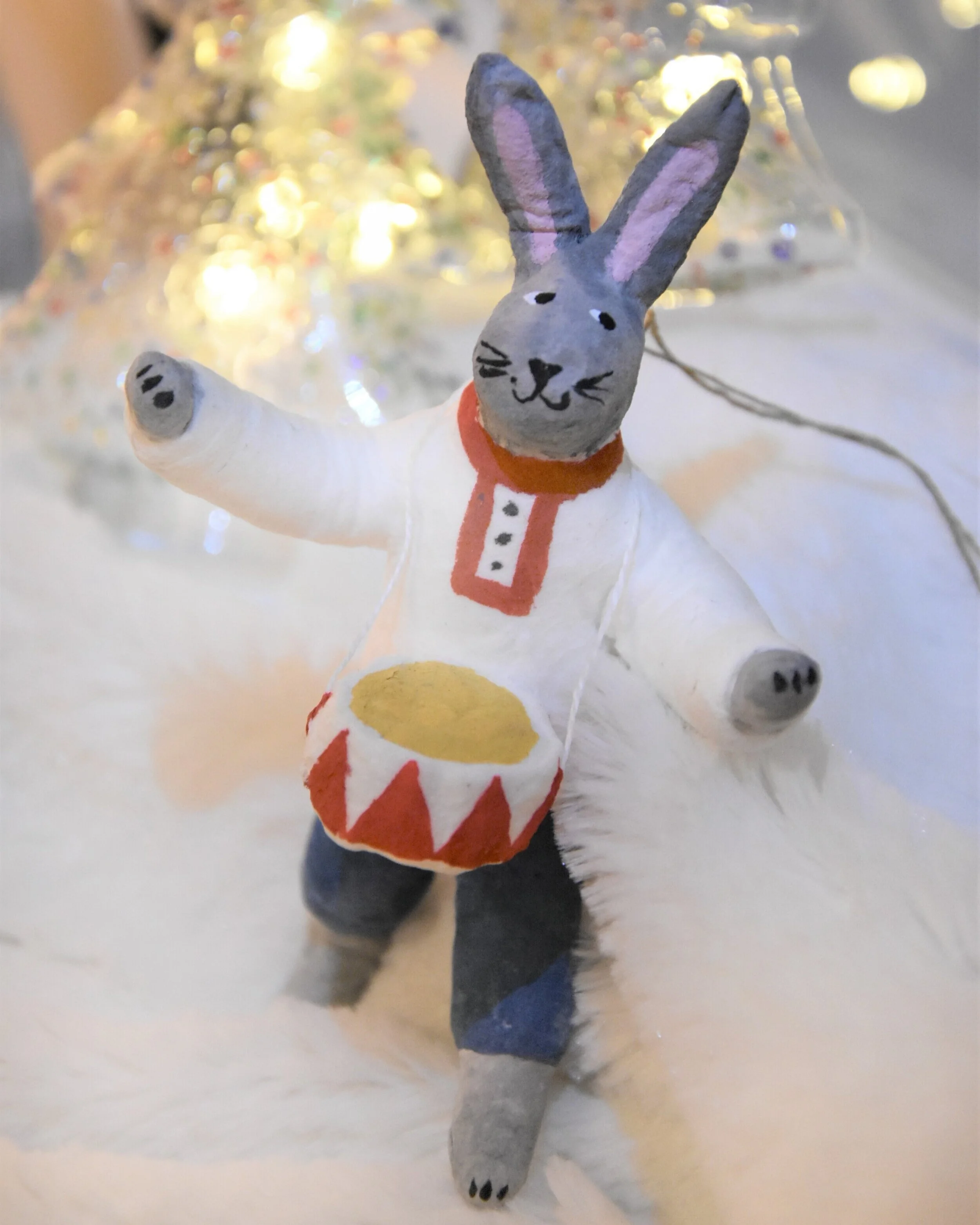 Christmas toy : Hare Stepa with drum, cotton wool [2 available for sale] (more photos here)  Height: 14 cm Item Number : C-16-01 &amp; C-16-02 Price: ₽ 1,500 each CLICK HERE TO BUY ~~~~~~~~~~~~~~~~