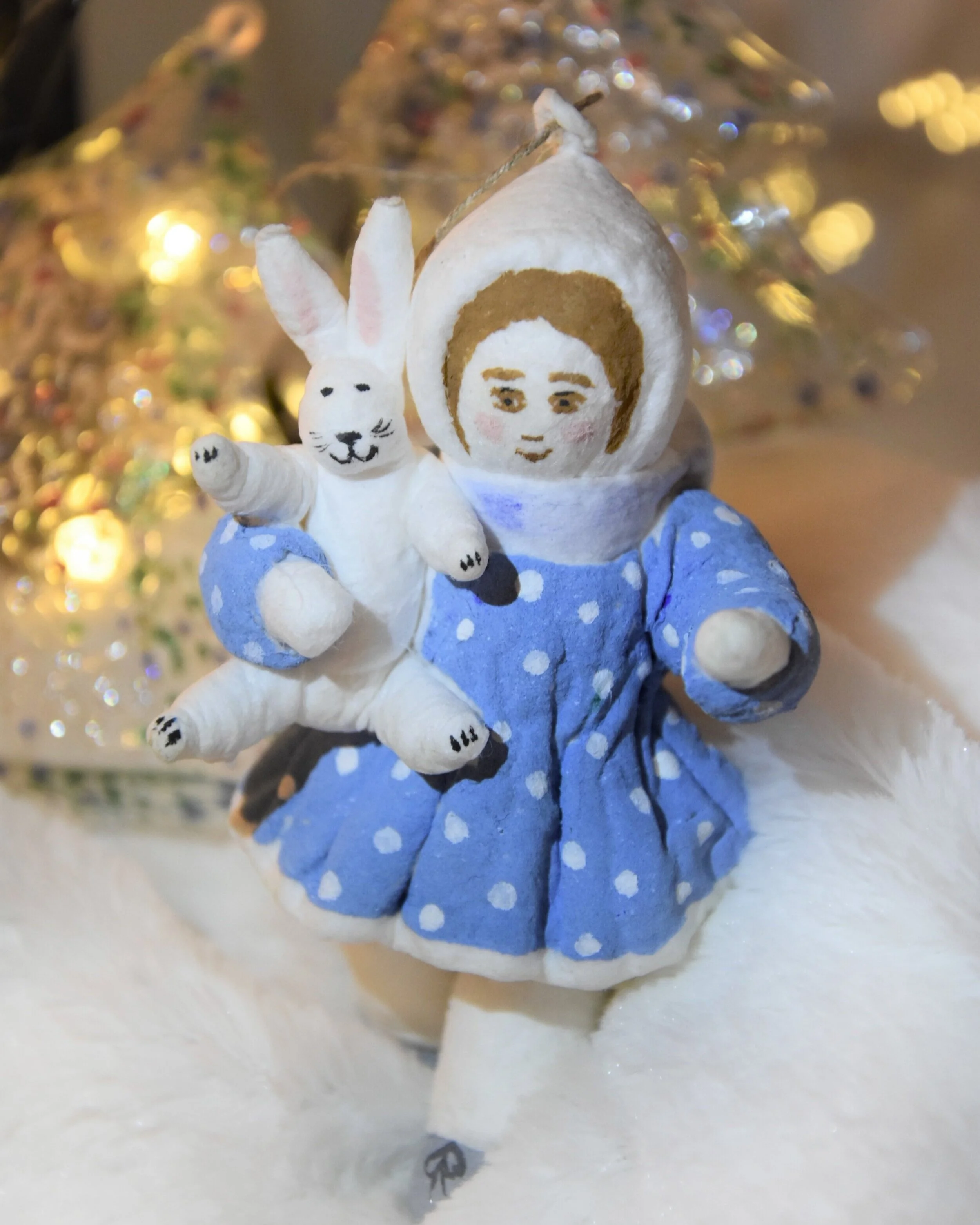 Christmas toy Girl Masha with a bunny, cotton wool  [2 available for sale] (more photos here)  Height: 12 cm Item Number: С-17-01 | С-17-02 Price: ₽ 1,500 FINAL BID:   ₽ 2,500 ~~~~~~~~~~~~~~~~