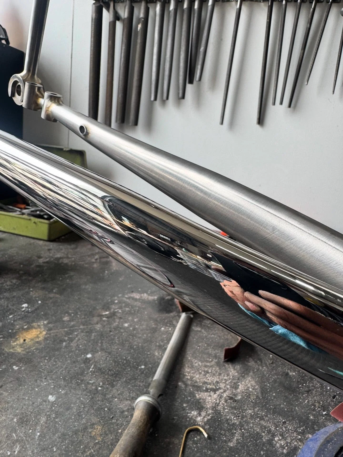 I got this gorgeous custom stainless steel road frame finished for Martijn this afternoon.

The paint on this thing is going to be suuuuper cool, I cannot wait to see this one finished.

I was pretty much ready to throw in the towel at 1pm, but by 5p