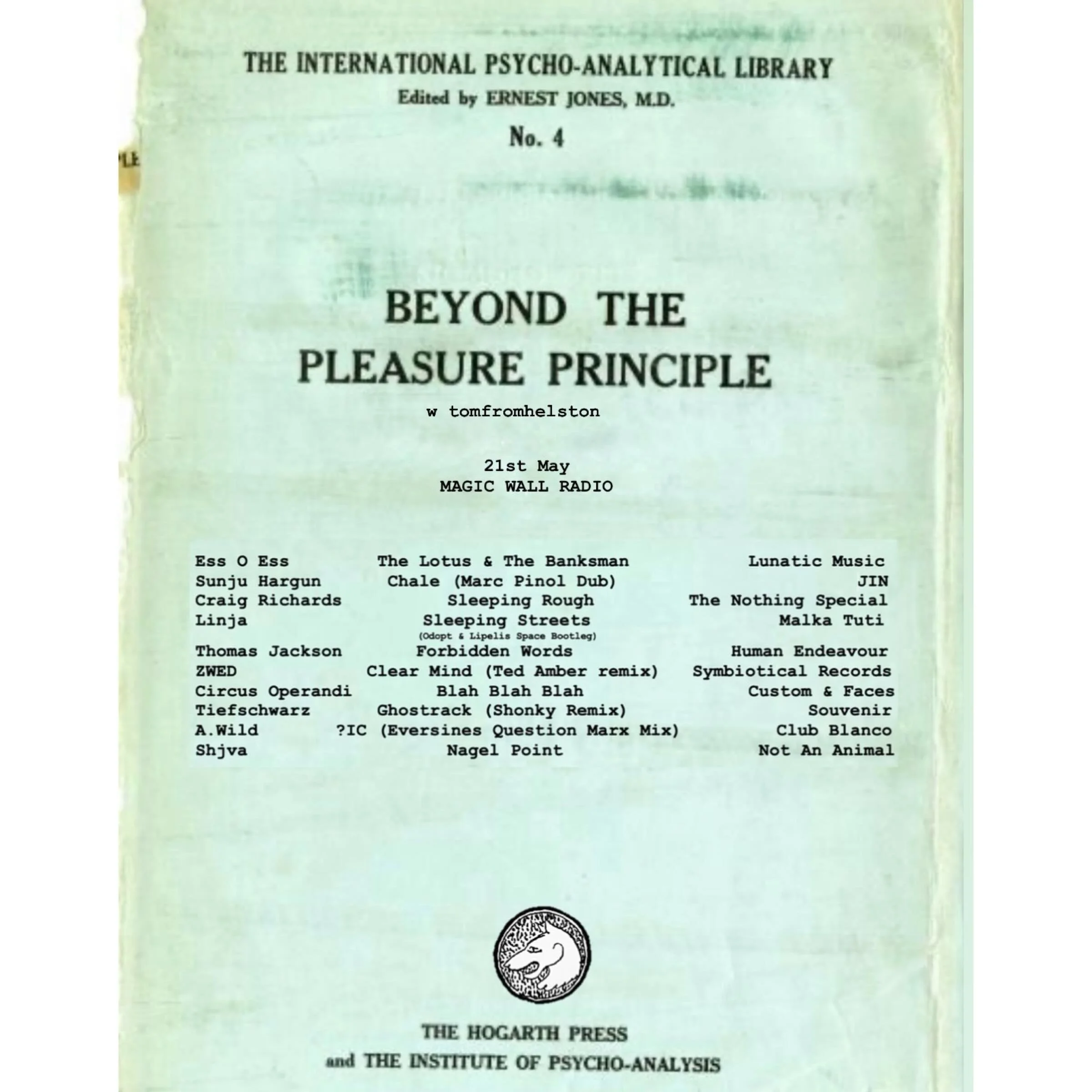 Track-list for &lsquo;Beyond The Pleasure Principle&rsquo; Listen back 🔂 now available via @magicwallradio (link in bio). 

Music from friends / labels dear to me.
In loving memory of @badpassion_ 🖤 

Next up📡🛜
🗓️18/6/
🕰️ 8pm 
📻 magicwallradio