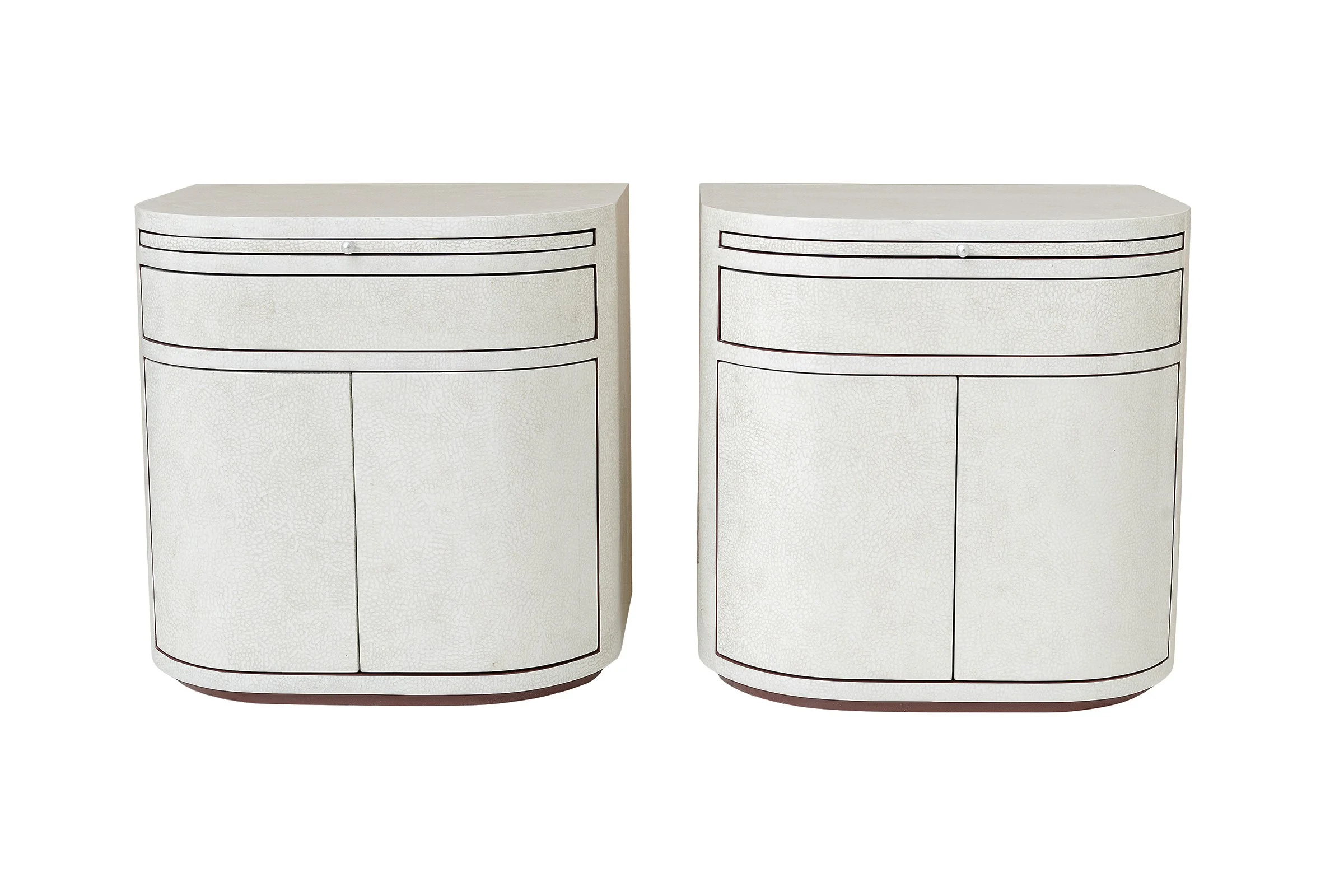 A pair of Rita Cabinets in White Snakeskin Eggshell Lacquer