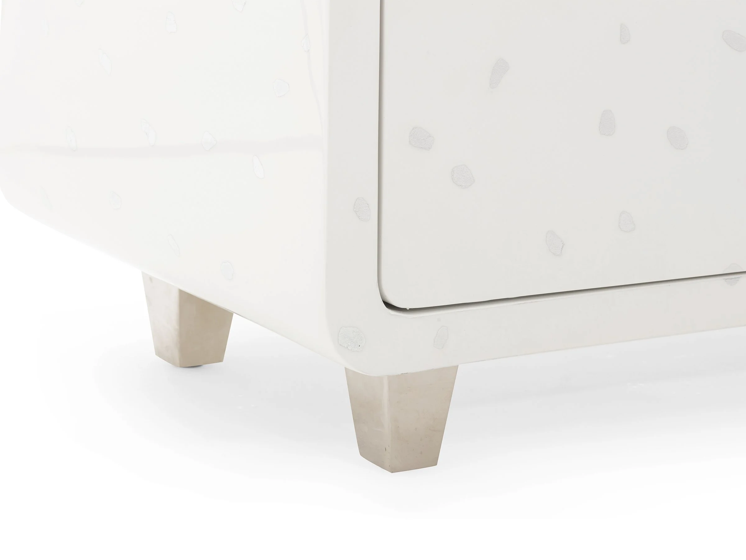 Detail of Glenn Armoire in talc and silver eggshell lacquer