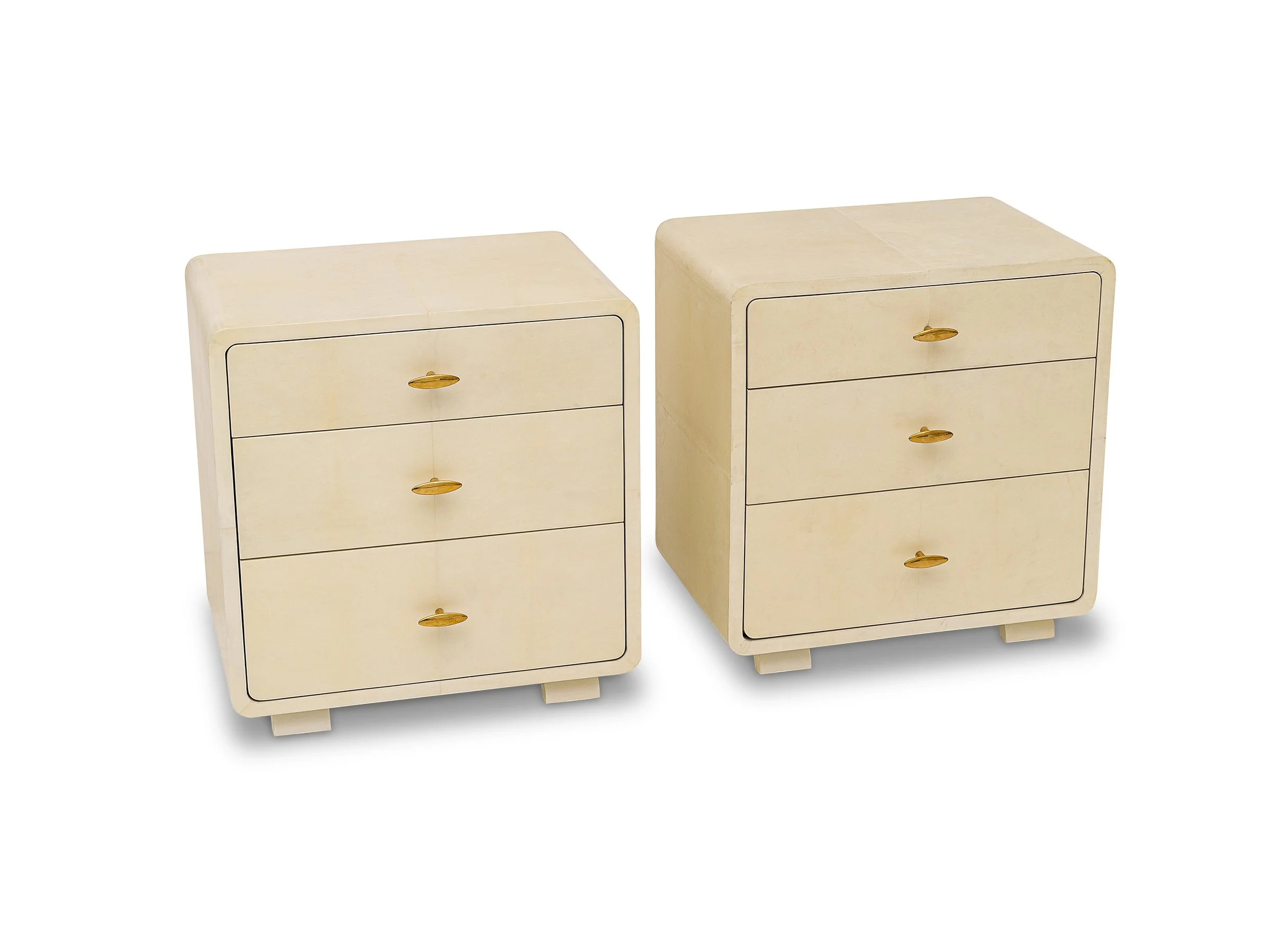 Pair of Gladys Stands in antique parchment finish with bronze hardware