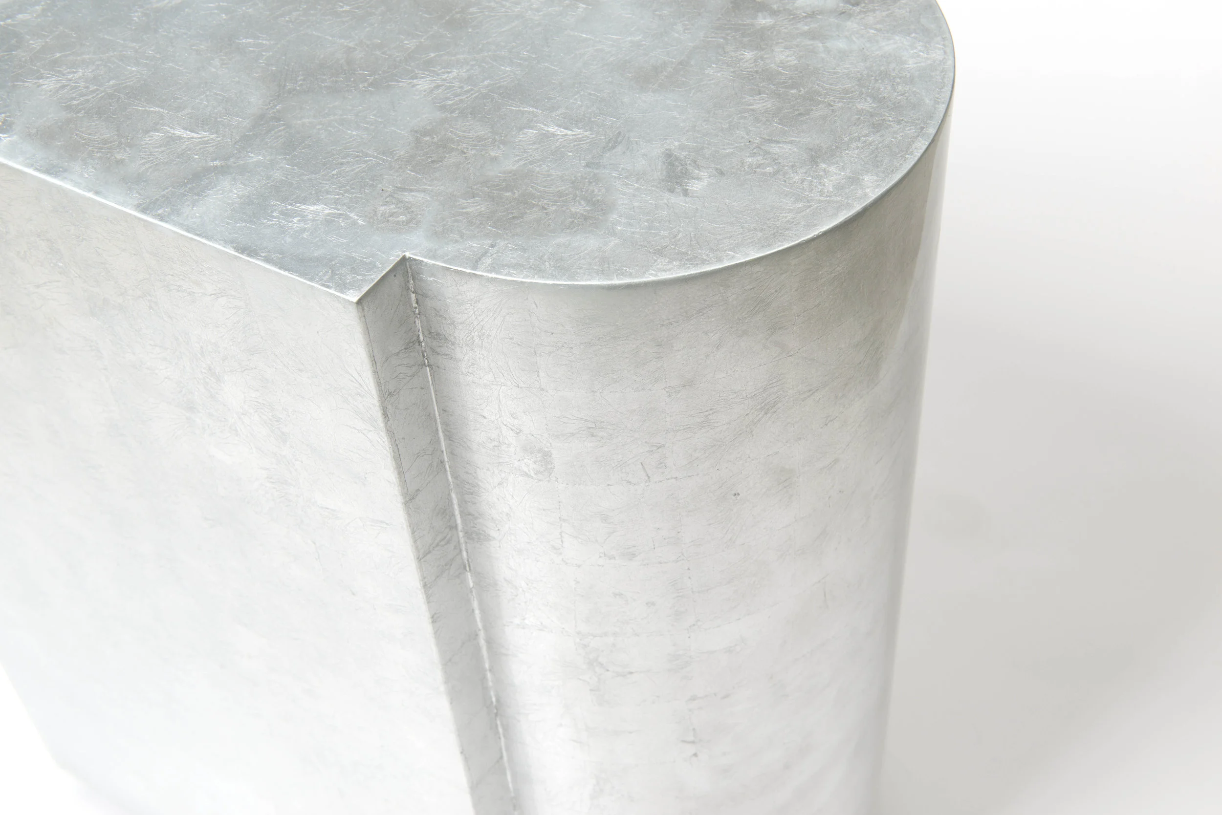 Detail view of the Lucretius Side Table in Silver Foil Lacquer