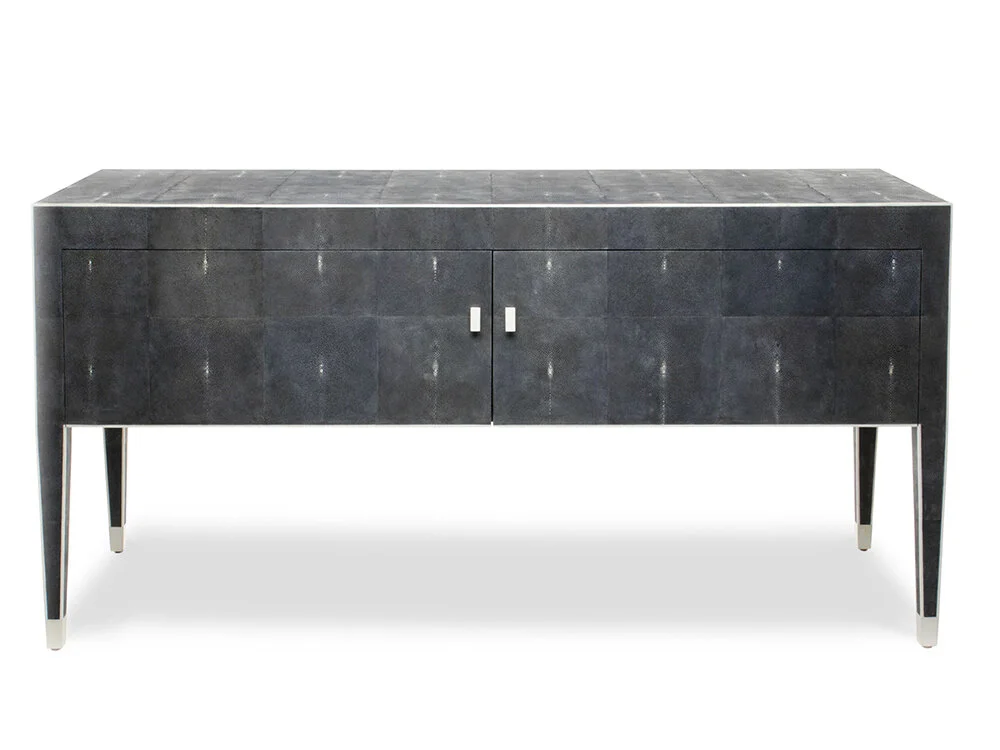 Front view of the the Matthew Cabinet in Onyx Shagreen with bone handles.