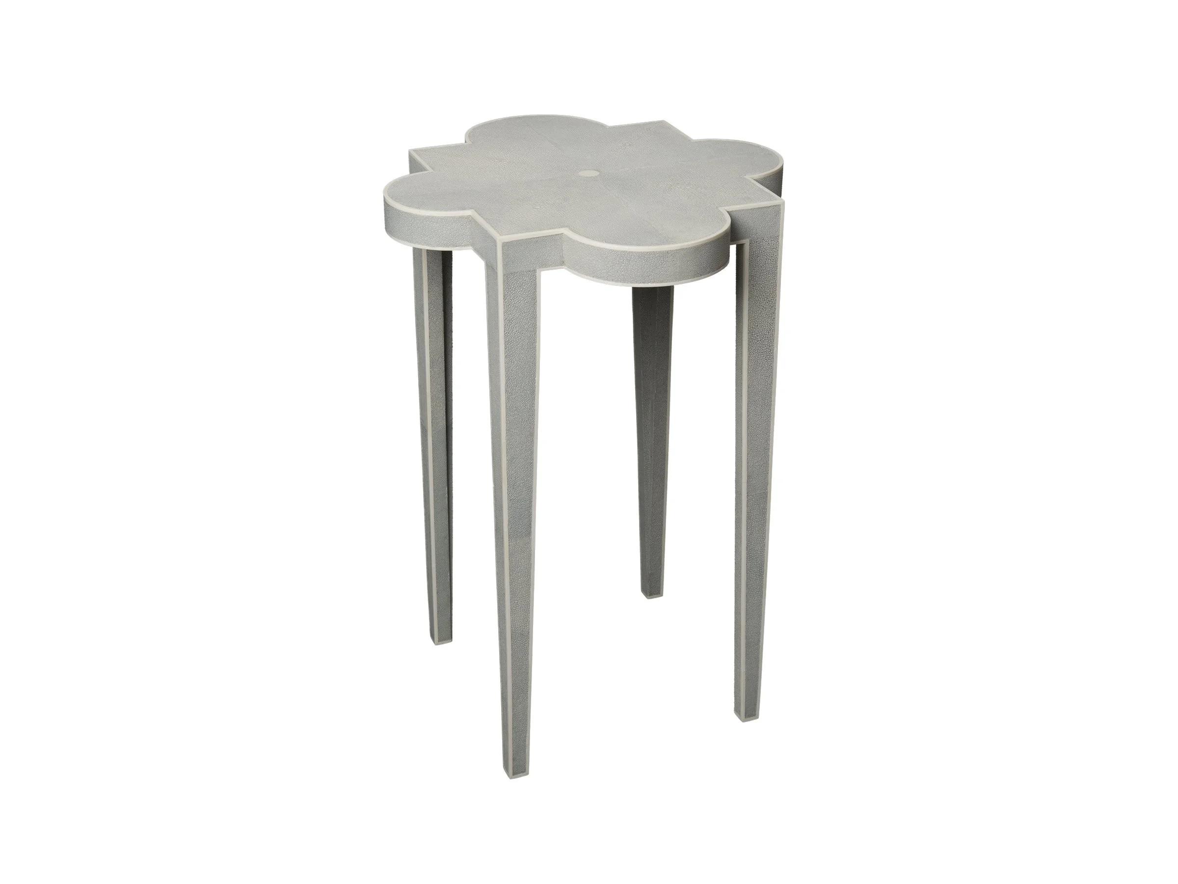 Front view of the Lani Table in Cashmere Shagreen with bone trim