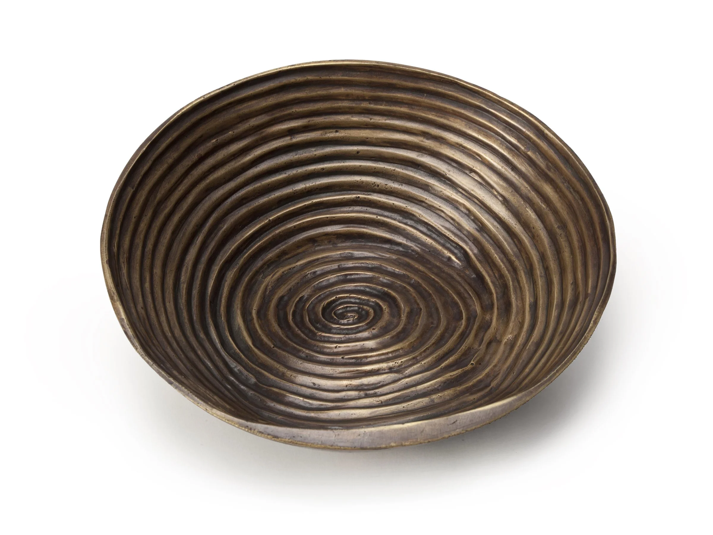Top view of Babylon Bowl in oil-rubbed bronze with carved spiral ridges.