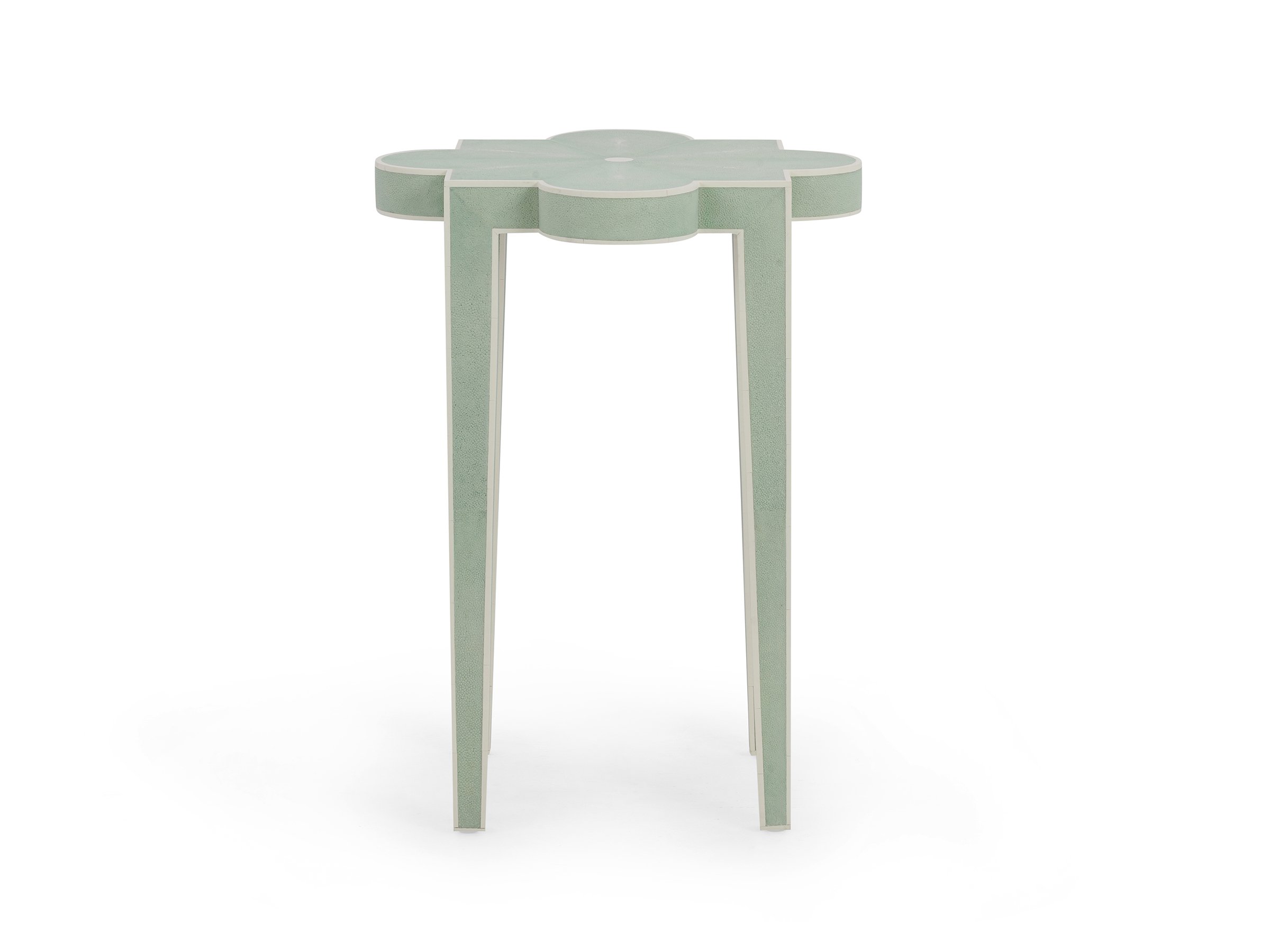 Front angle view of the Lani Table in La Mer shagreen with bone trim