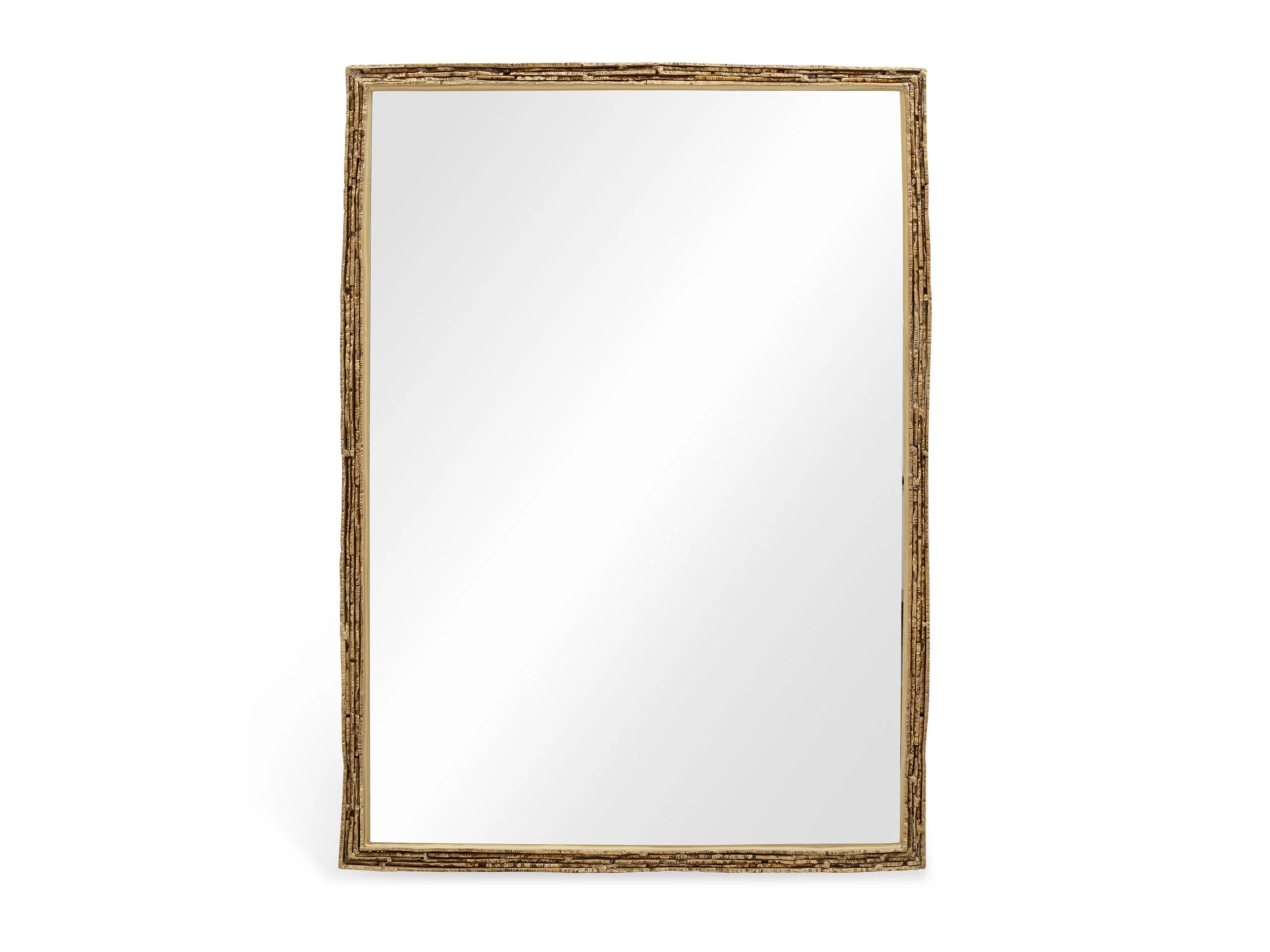 Ingot Mirror full view with textured bronze frame against white background