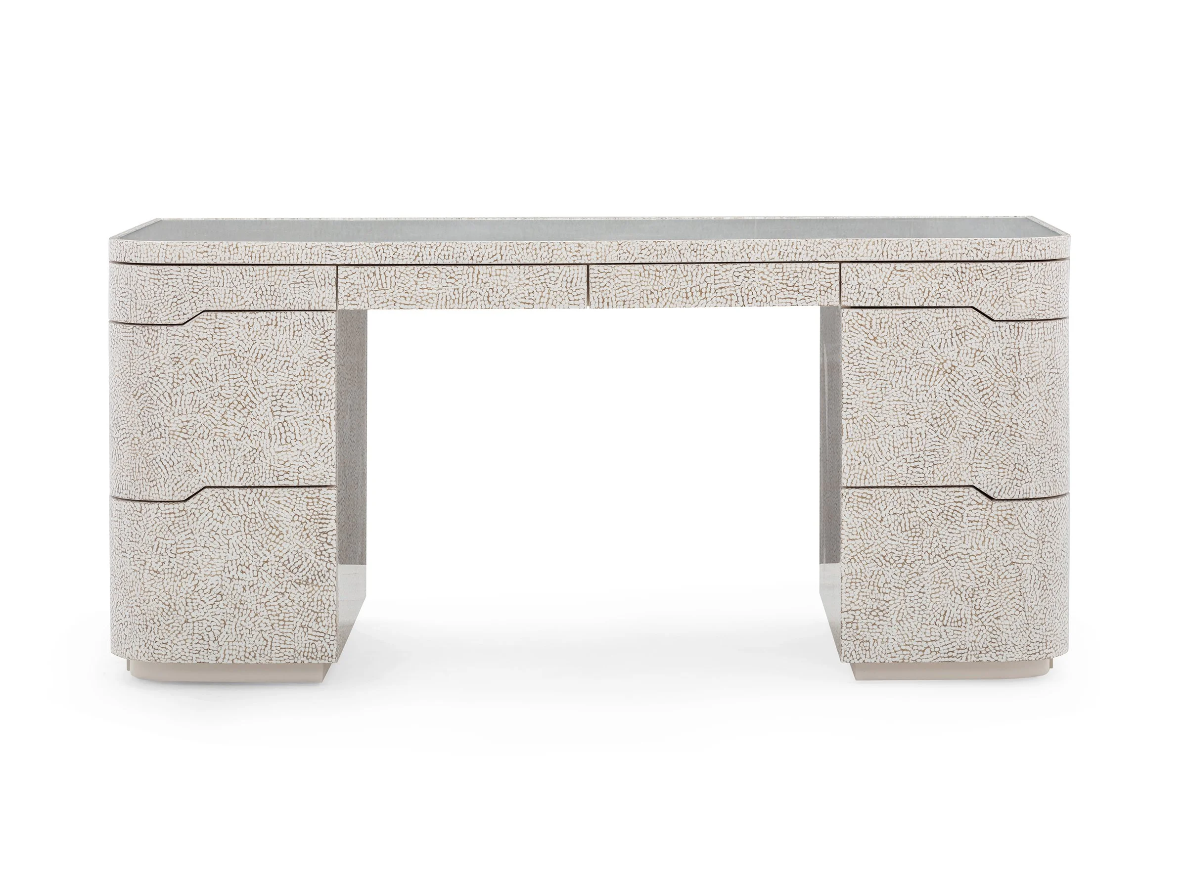 Front view of the Floating Vanity in Kingsnake eggshell lacquer