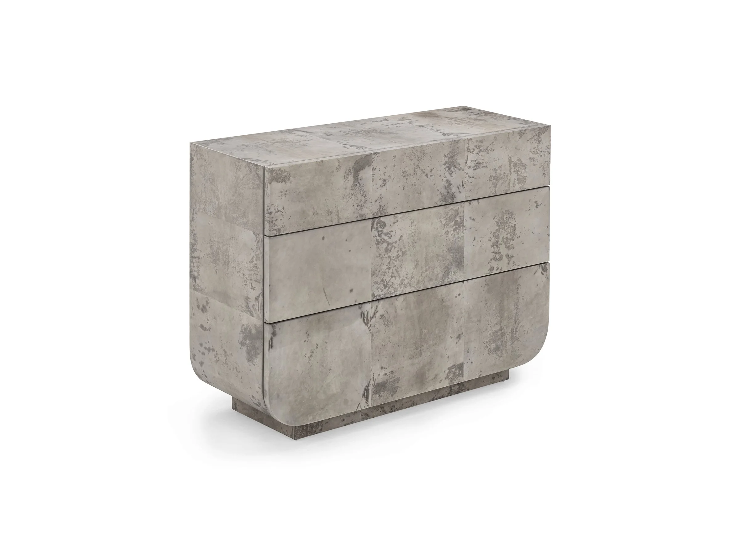 Angled view of the Utopia Dresser showcasing rounded corners and Shadow Parchment finish.