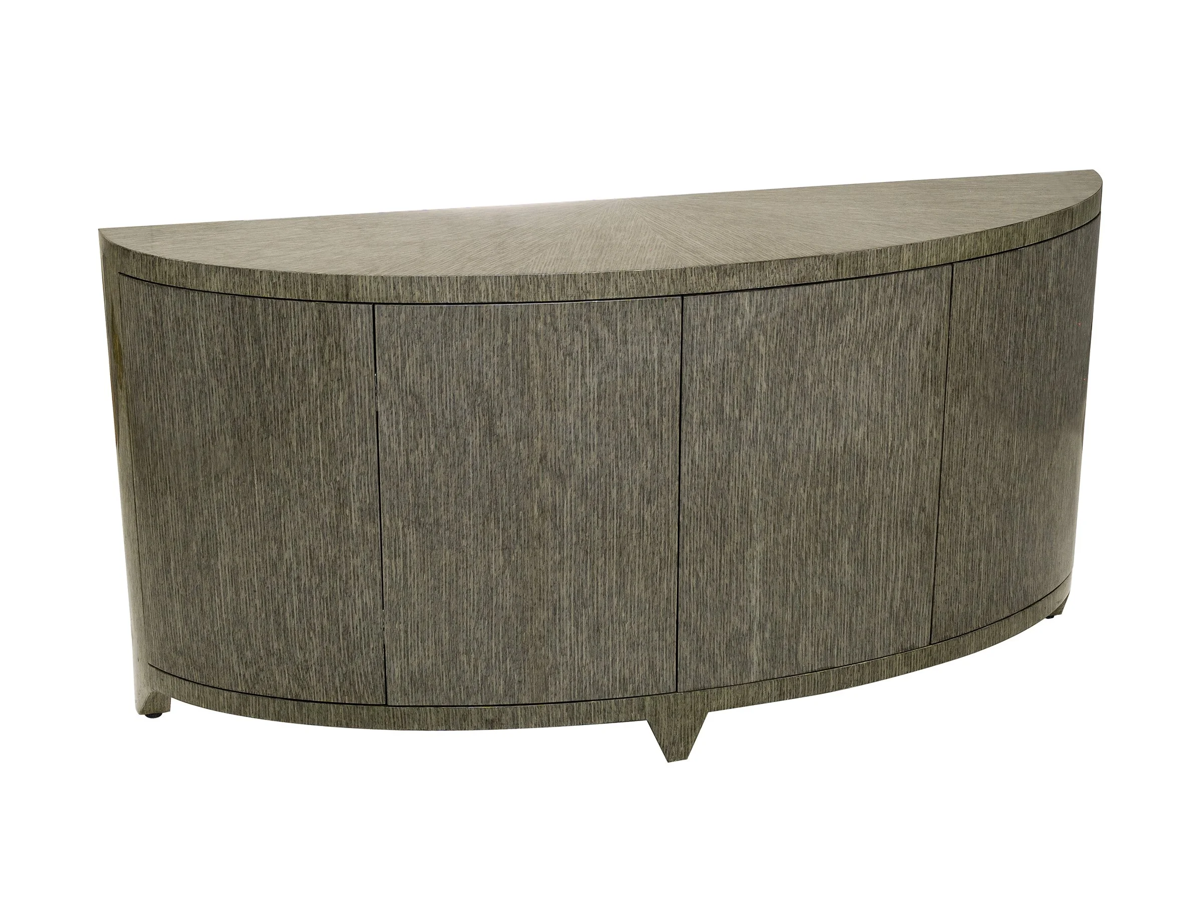 Front view of the Jane Console in grey zebrawood with demi-lune design