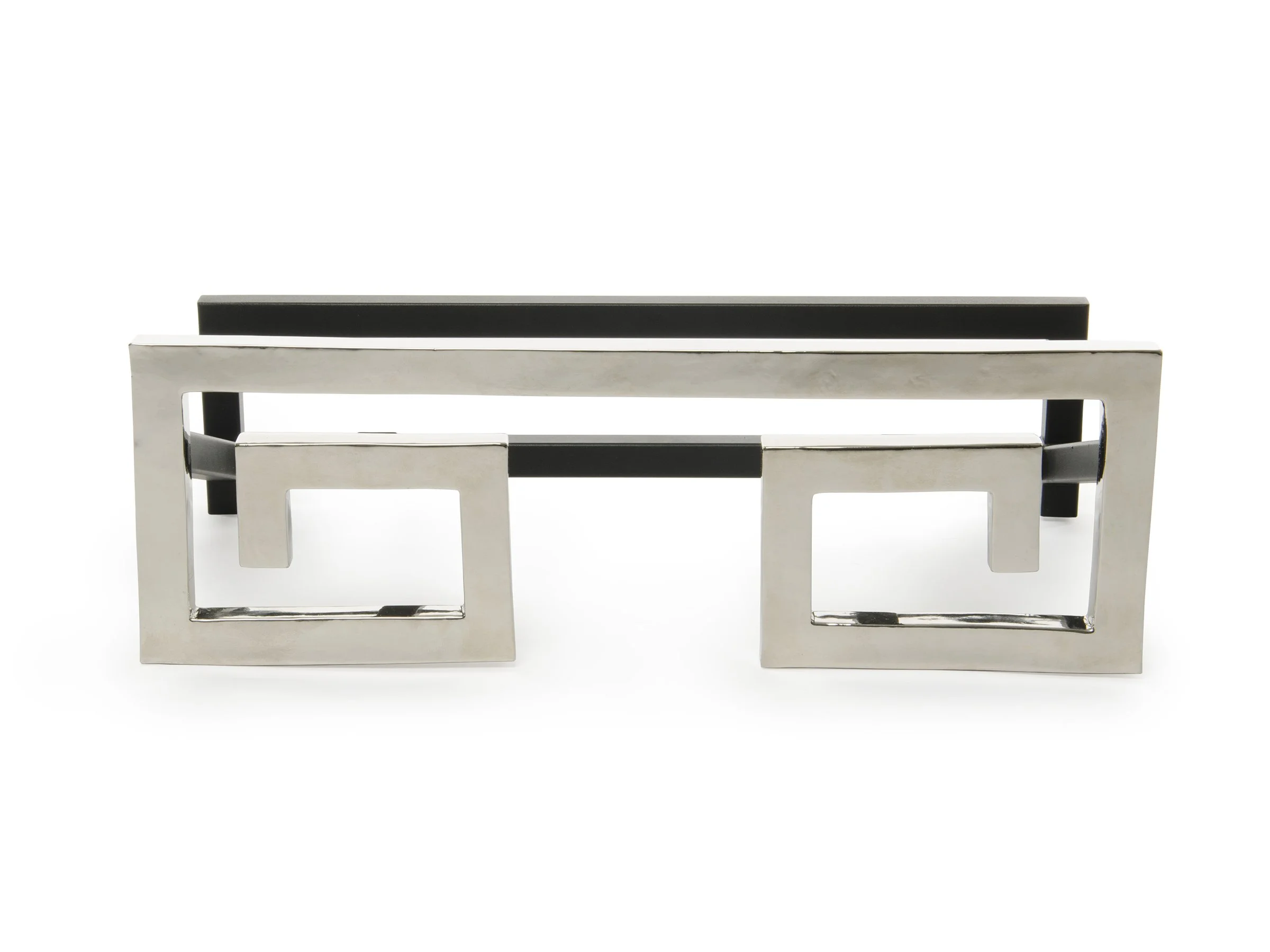 Front view of the Gates Fire Grate in polished white bronze with blackened steel grate